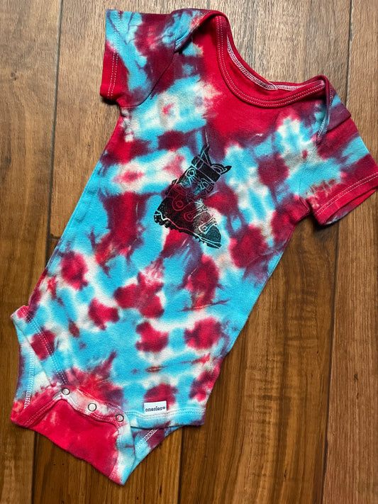 12 MO Red, White, and Blue Ski Boot Tie Dye Short Sleeve Baby Onesie