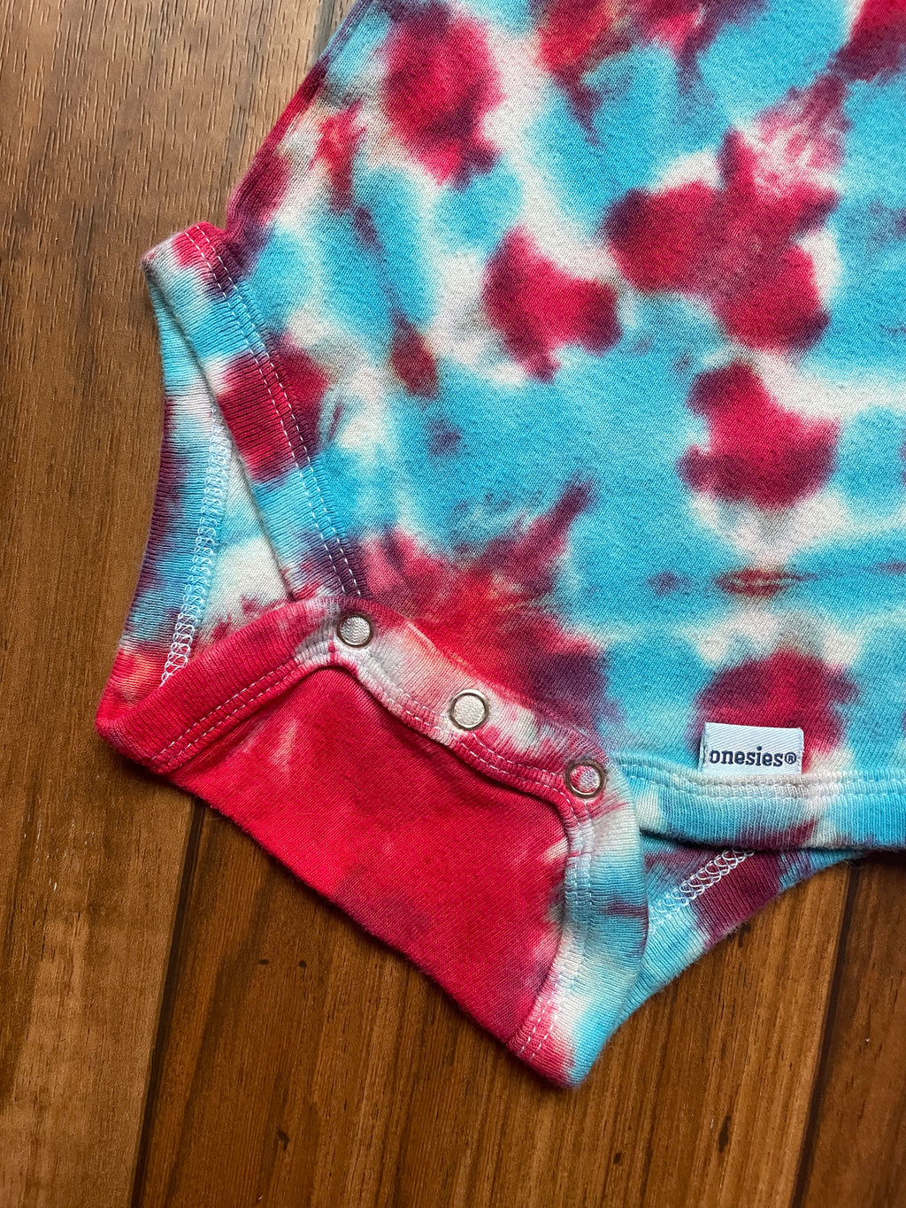 12 MO Red, White, and Blue Ski Boot Tie Dye Short Sleeve Baby Onesie