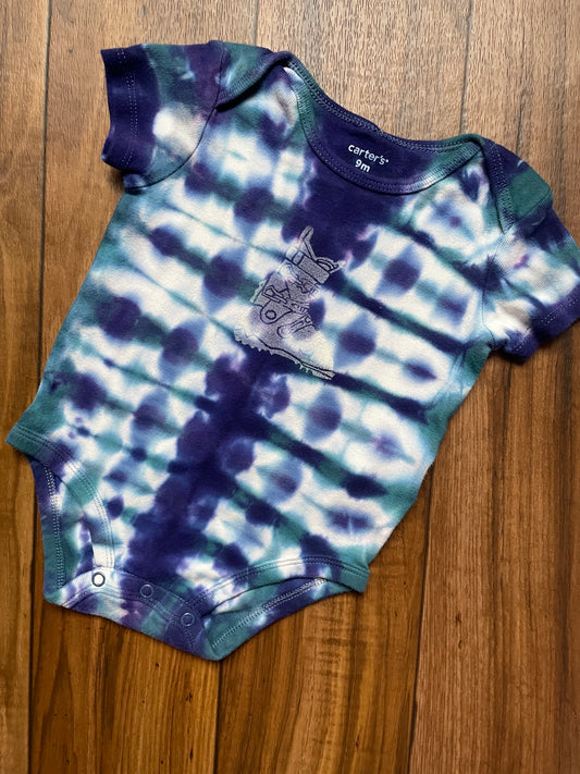 9 MO Teal & Blue Ski Boot Tie Dye Short Sleeve Baby Onesie