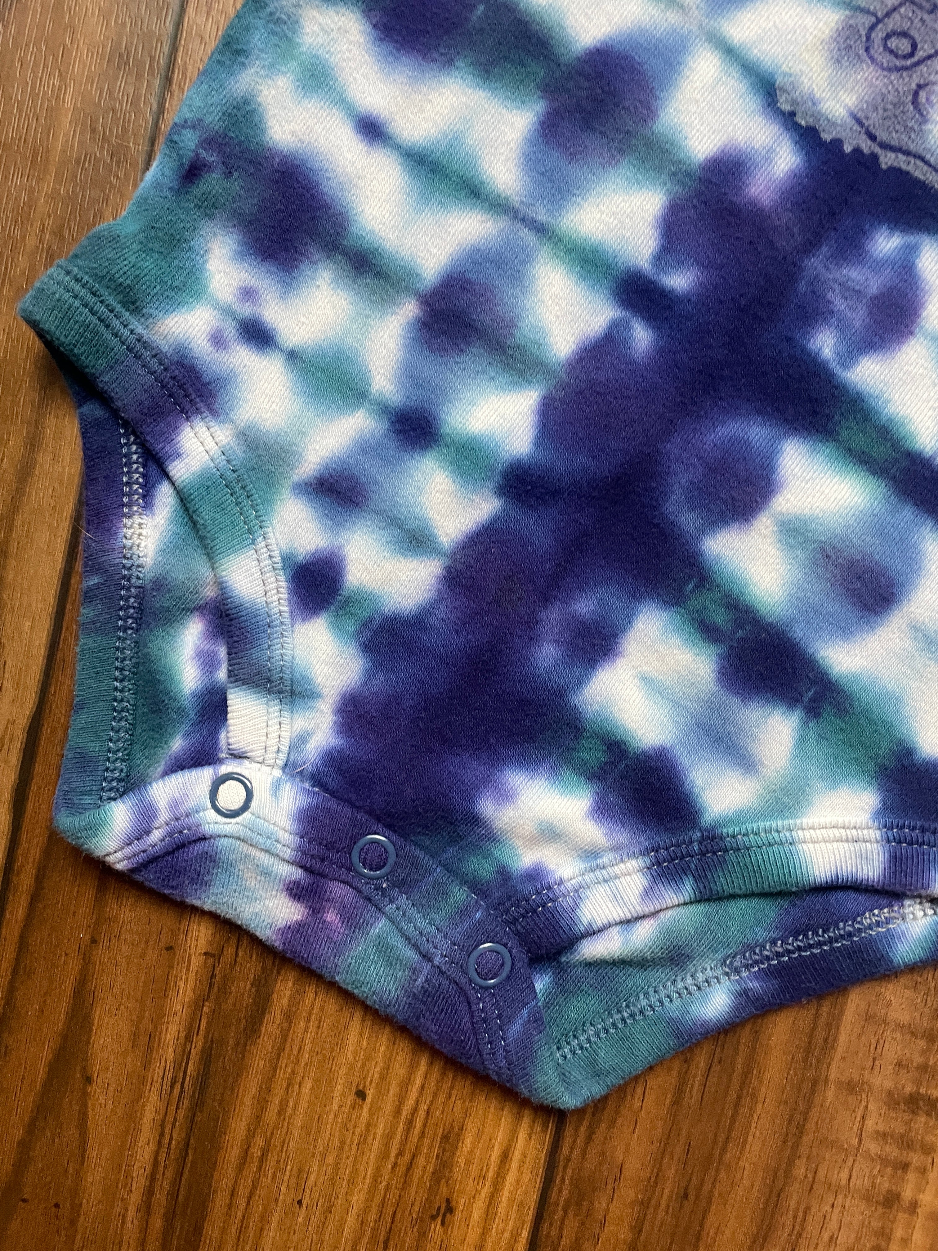 9 MO Teal & Blue Ski Boot Tie Dye Short Sleeve Baby Onesie