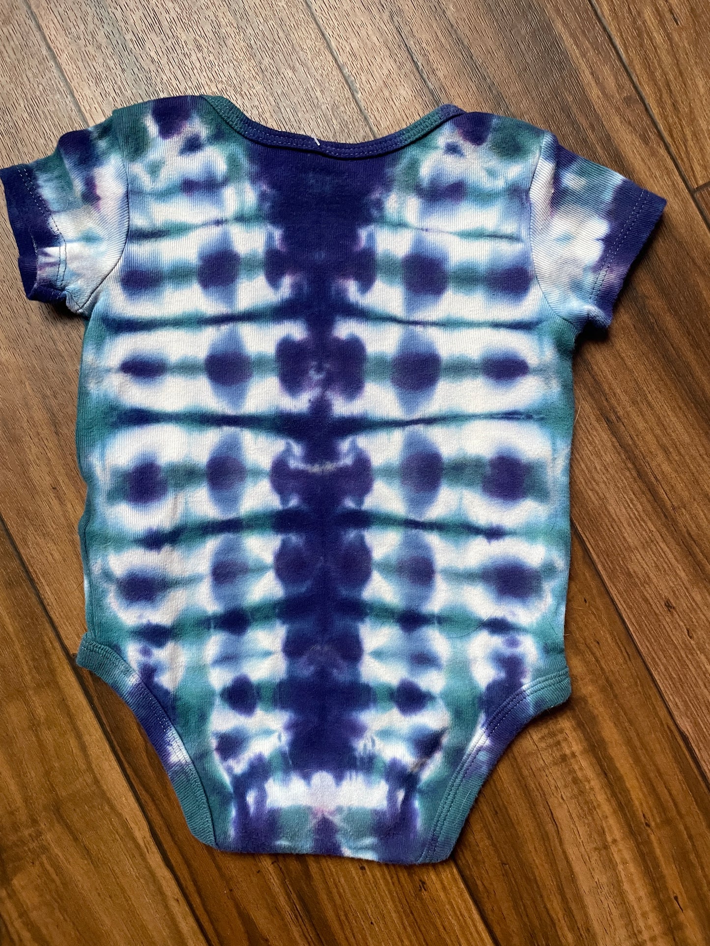 9 MO Teal & Blue Ski Boot Tie Dye Short Sleeve Baby Onesie