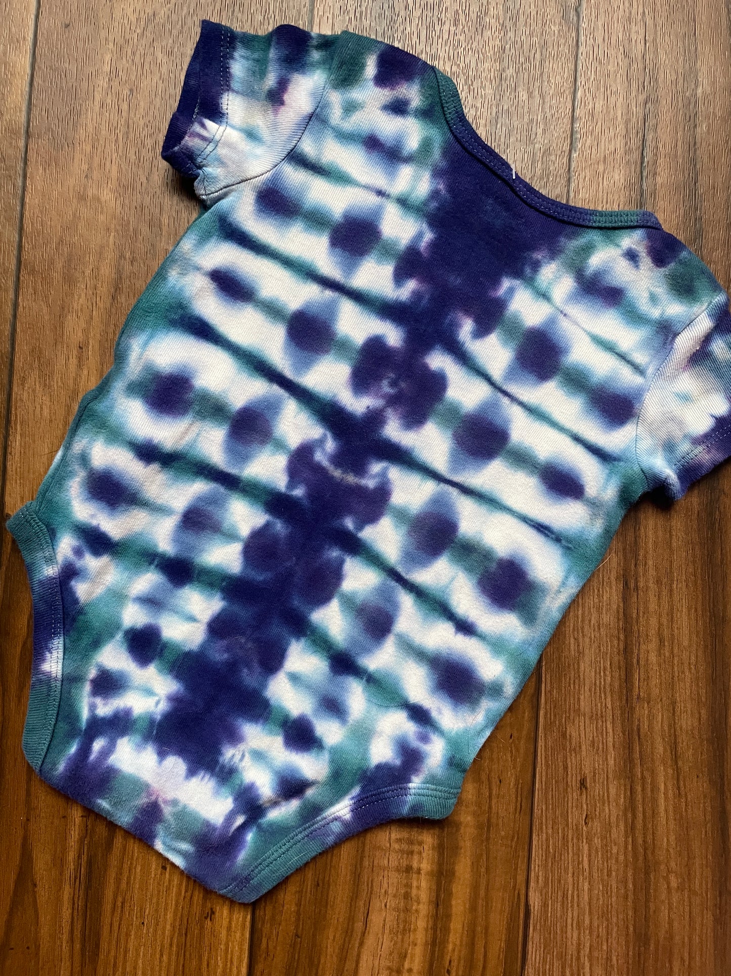 9 MO Teal & Blue Ski Boot Tie Dye Short Sleeve Baby Onesie