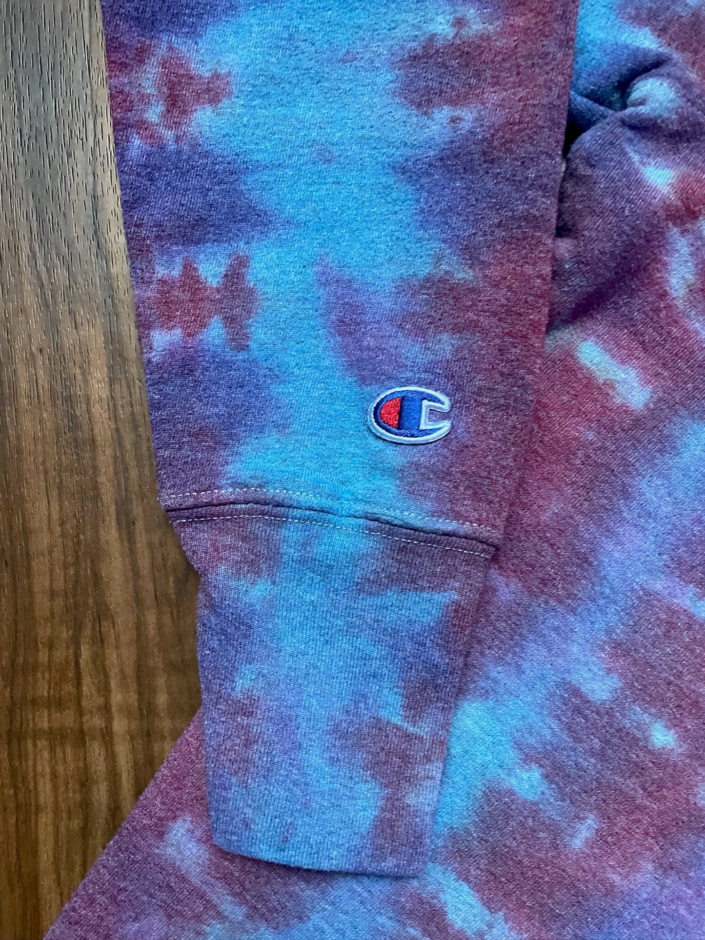 Unisex Medium Champion Red, Purple, and Blue Tie Dye Crewneck Sweatshirt