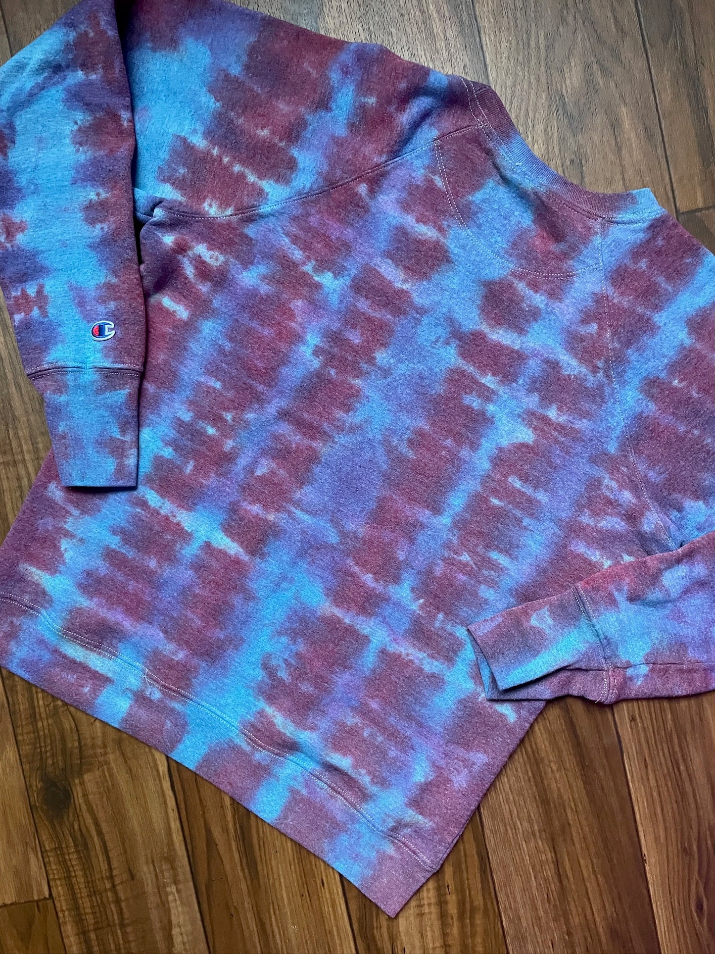 Unisex Medium Champion Red, Purple, and Blue Tie Dye Crewneck Sweatshirt