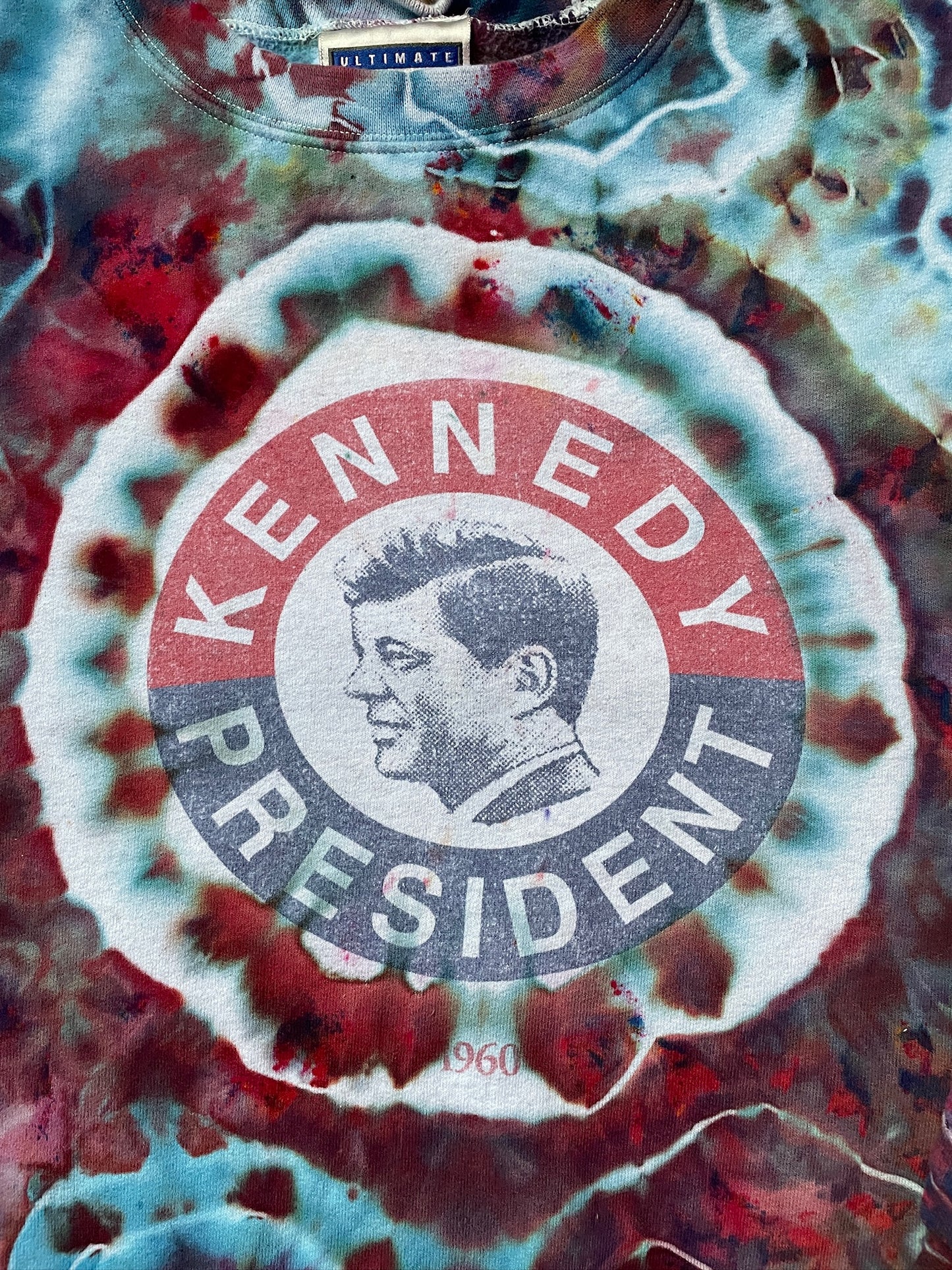 Men's Medium Vote for Kennedy Red, White, and Blue Geode Tie Dye Crewneck Sweatshirt