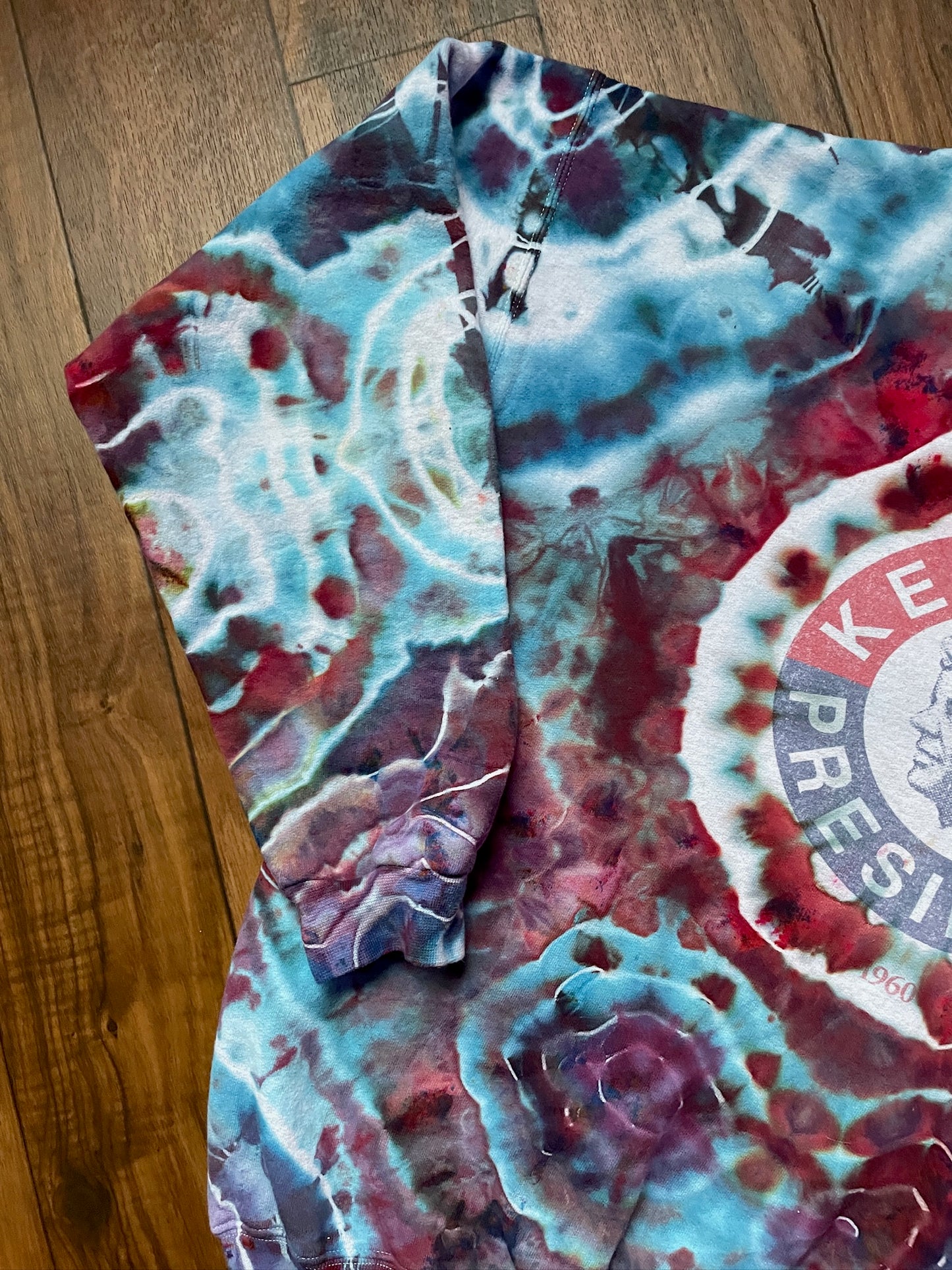 Men's Medium Vote for Kennedy Red, White, and Blue Geode Tie Dye Crewneck Sweatshirt