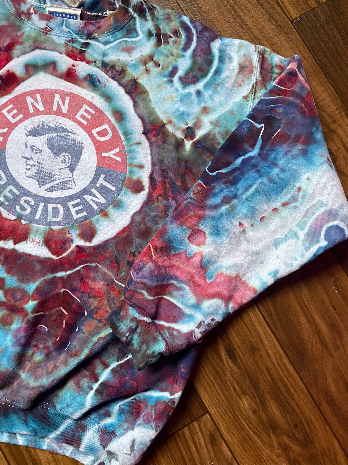 Men's Medium Vote for Kennedy Red, White, and Blue Geode Tie Dye Crewneck Sweatshirt