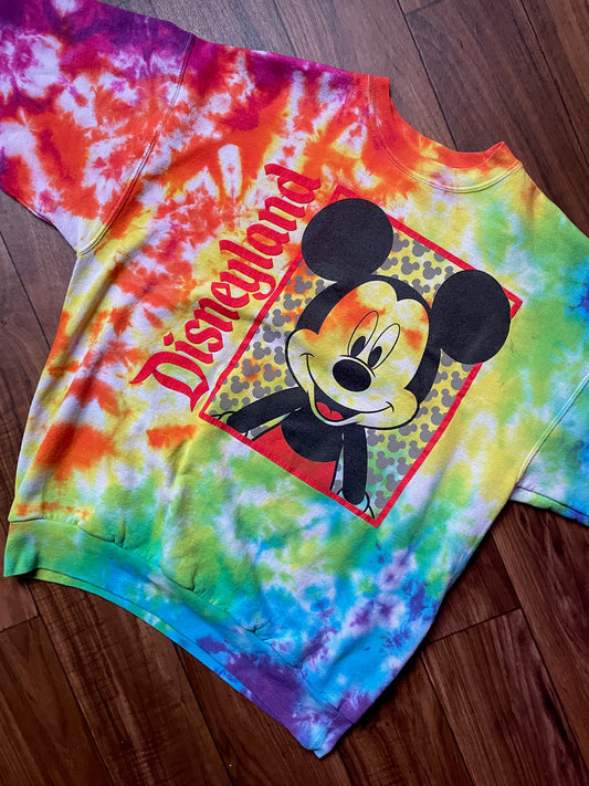 Men's Large Disneyland Mickey Mouse Rainbow Tie Dye Crewneck Sweatshirt