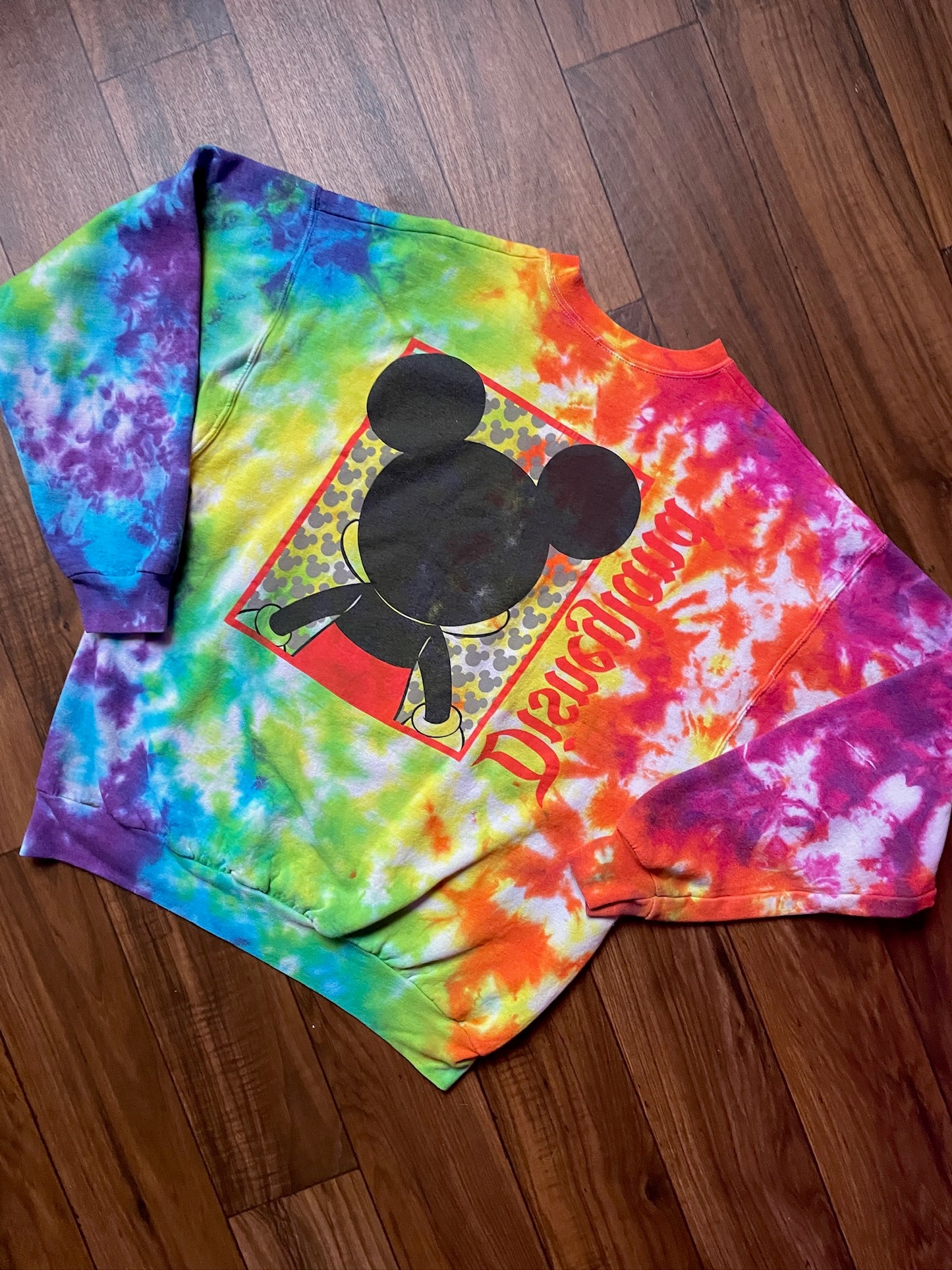 Men's Large Disneyland Mickey Mouse Rainbow Tie Dye Crewneck Sweatshirt