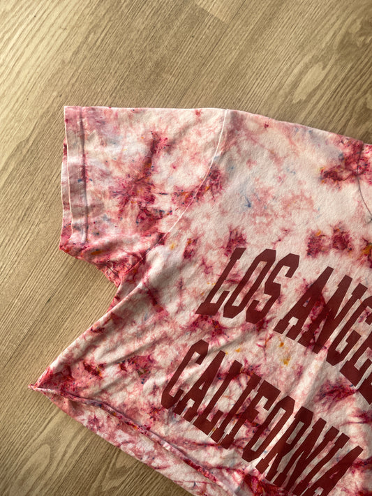 Medium Men’s Los Angeles, California Handmade Tie Dye Cropped T-Shirt | One-of-a-Kind John Galt Pink Funfetti Short Sleeve Crop Top