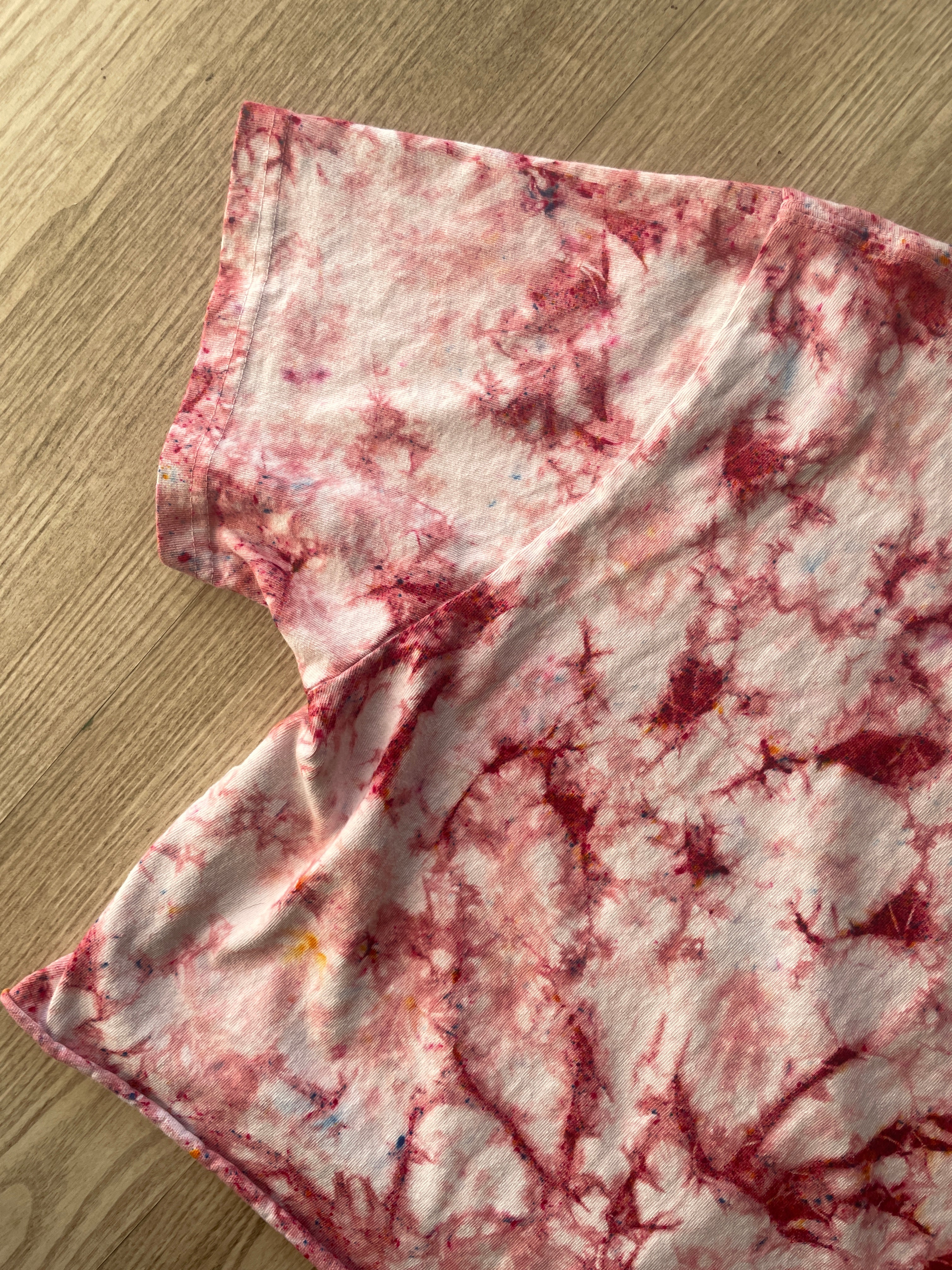 Medium Men’s Los Angeles, California Handmade Tie Dye Cropped T-Shirt | One-of-a-Kind John Galt Pink Funfetti Short Sleeve Crop Top