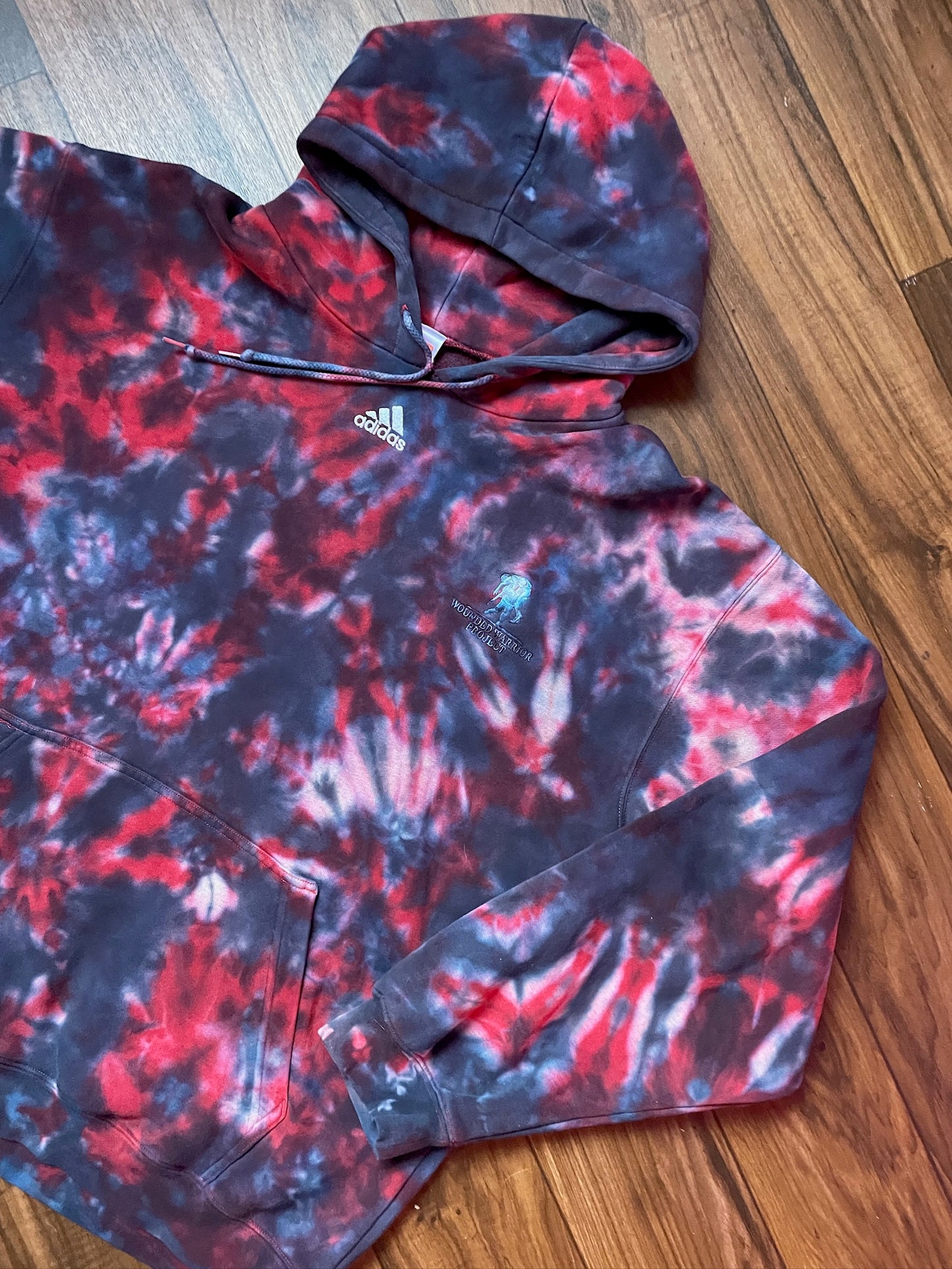 Men's XL adidas Wounded Warrior Red and Blue Tie Dye Hoodie