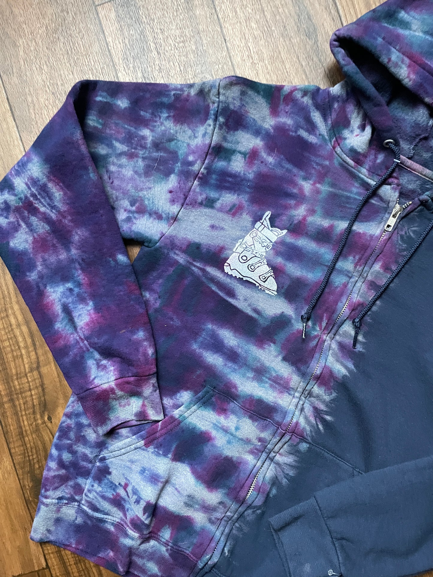 Men's Small Ski Boot Tie Dye Zip-Up Hoodie