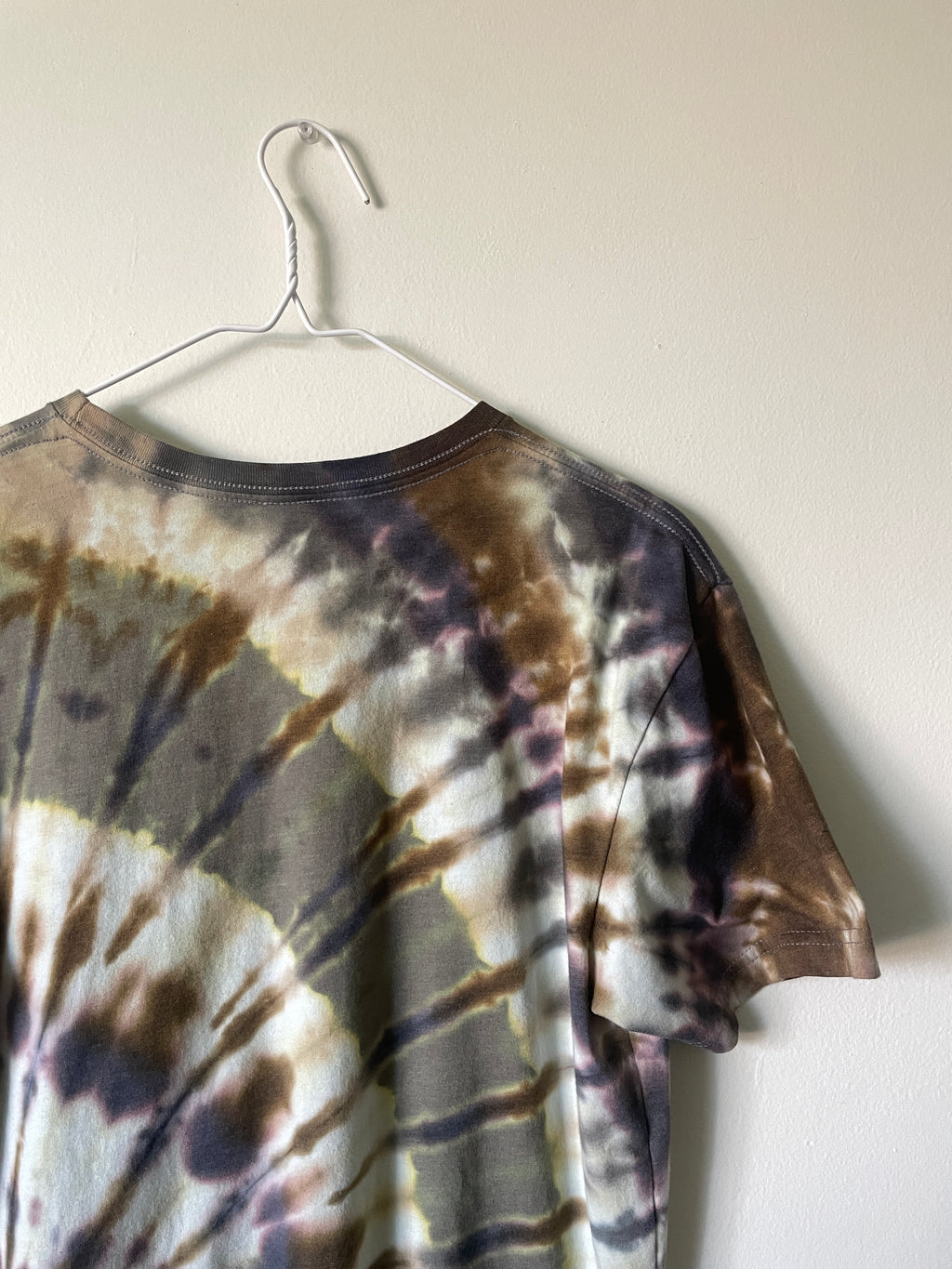 Medium Men’s Fisher Beer Handmade Reverse Tie Dye Short Sleeve T-Shirt | One-Of-a-Kind Upcycled Black and Rainbow Tie Dye Top