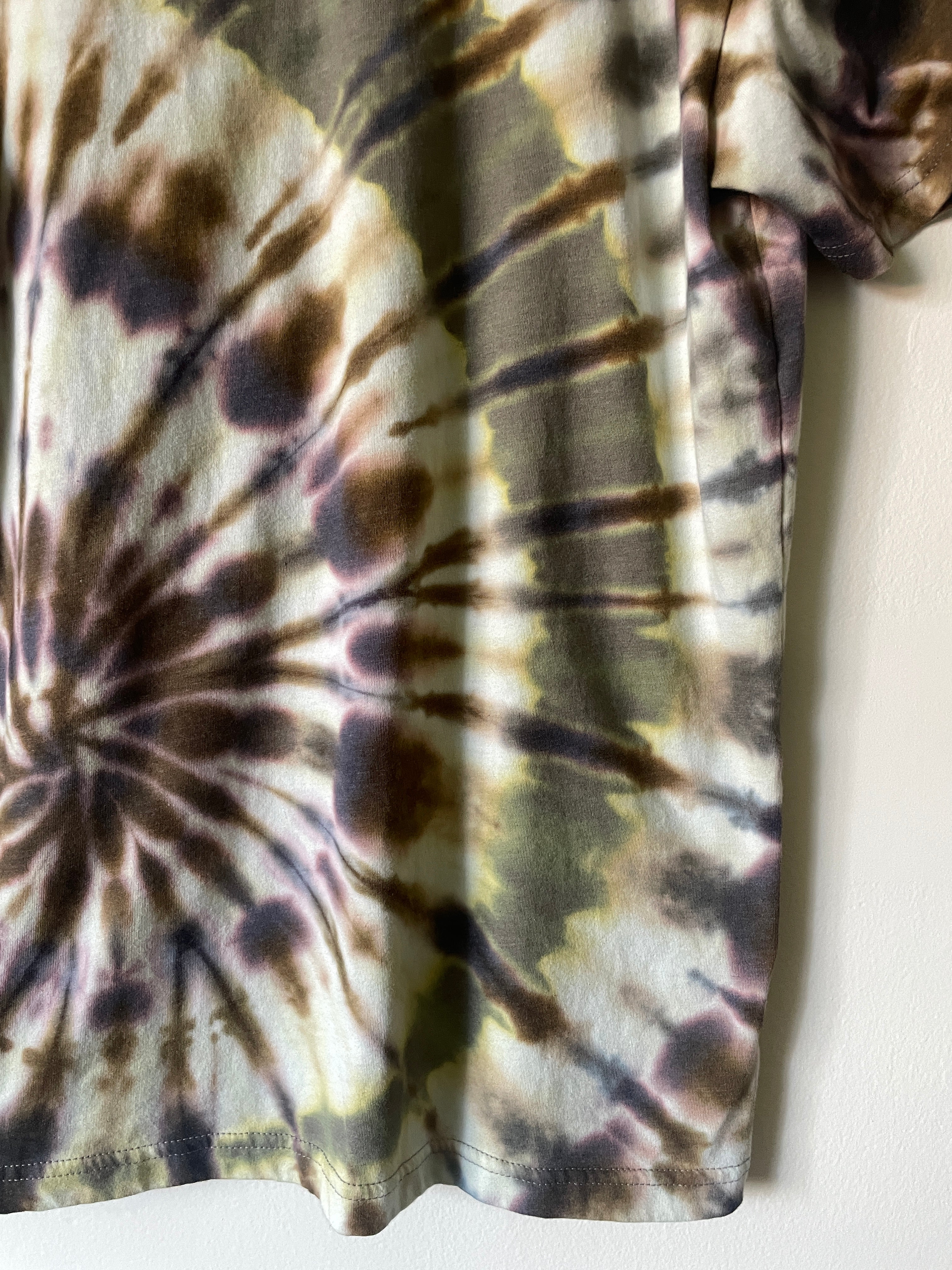 Medium Men’s Fisher Beer Handmade Reverse Tie Dye Short Sleeve T-Shirt | One-Of-a-Kind Upcycled Black and Rainbow Tie Dye Top