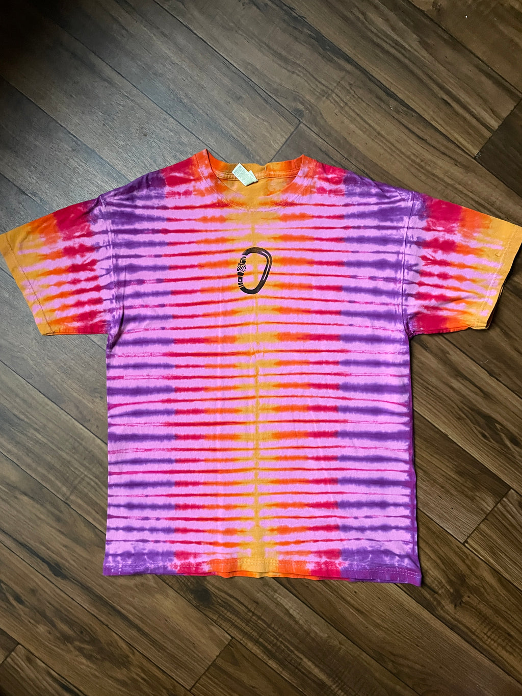 Men's Large Sunset Climbing Carabiner Tie Dye Short Sleeve T-Shirt