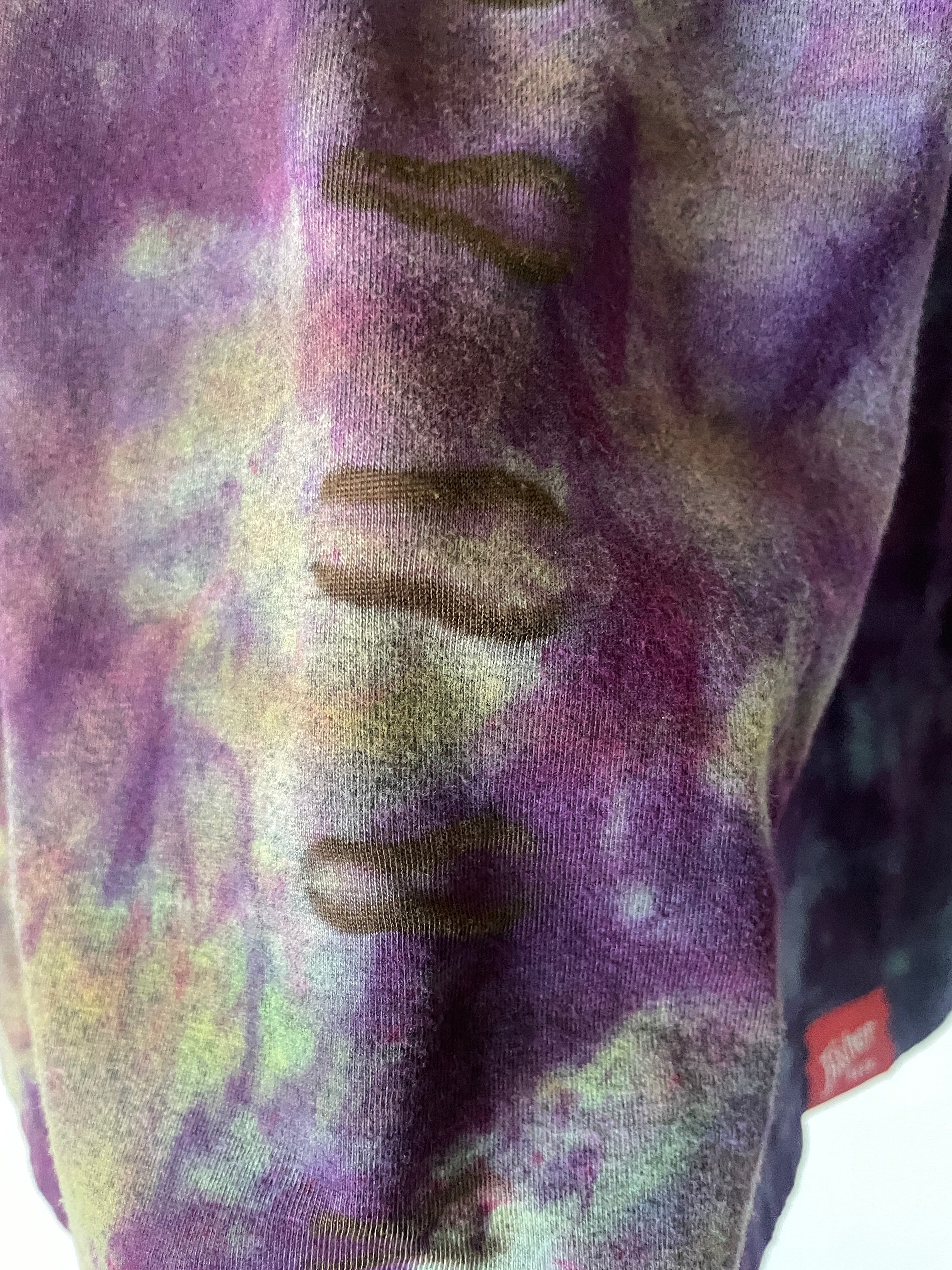 Large Men’s Fisher Beer Handmade Reverse Tie Dye Short Sleeve T-Shirt | One-Of-a-Kind Upcycled Blue and Purple Galaxy Ice Dye Tie Dye Top