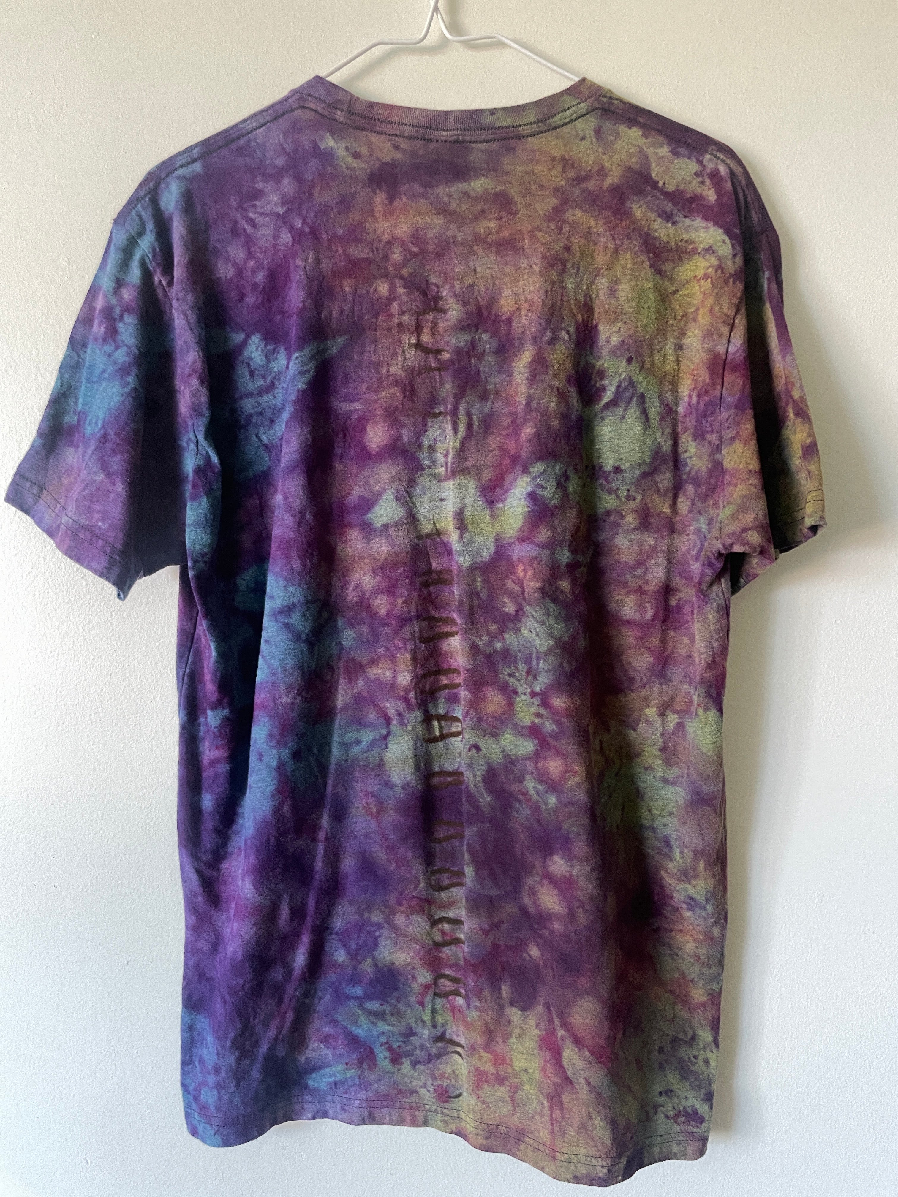 Large Men’s Fisher Beer Handmade Reverse Tie Dye Short Sleeve T-Shirt | One-Of-a-Kind Upcycled Blue and Purple Galaxy Ice Dye Tie Dye Top
