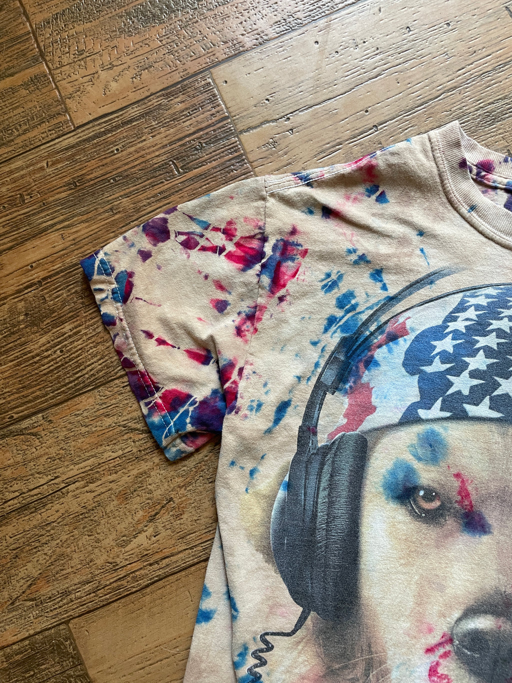 Golden Retriever Pilot Red White and Blue Geode Short Sleeve Tie Dye T-Shirt | Men's XS/Youth Large