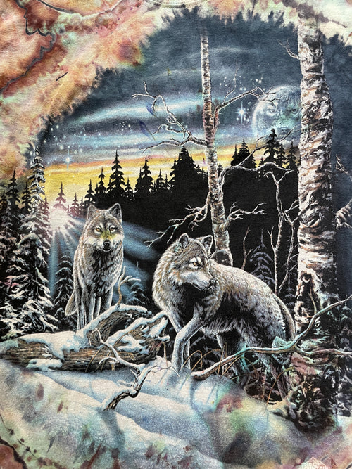 "Find 13 Wolves" Purple, Pink, and Teal Geode Tie Dye T-Shirt | Men's Medium, Short Sleeve