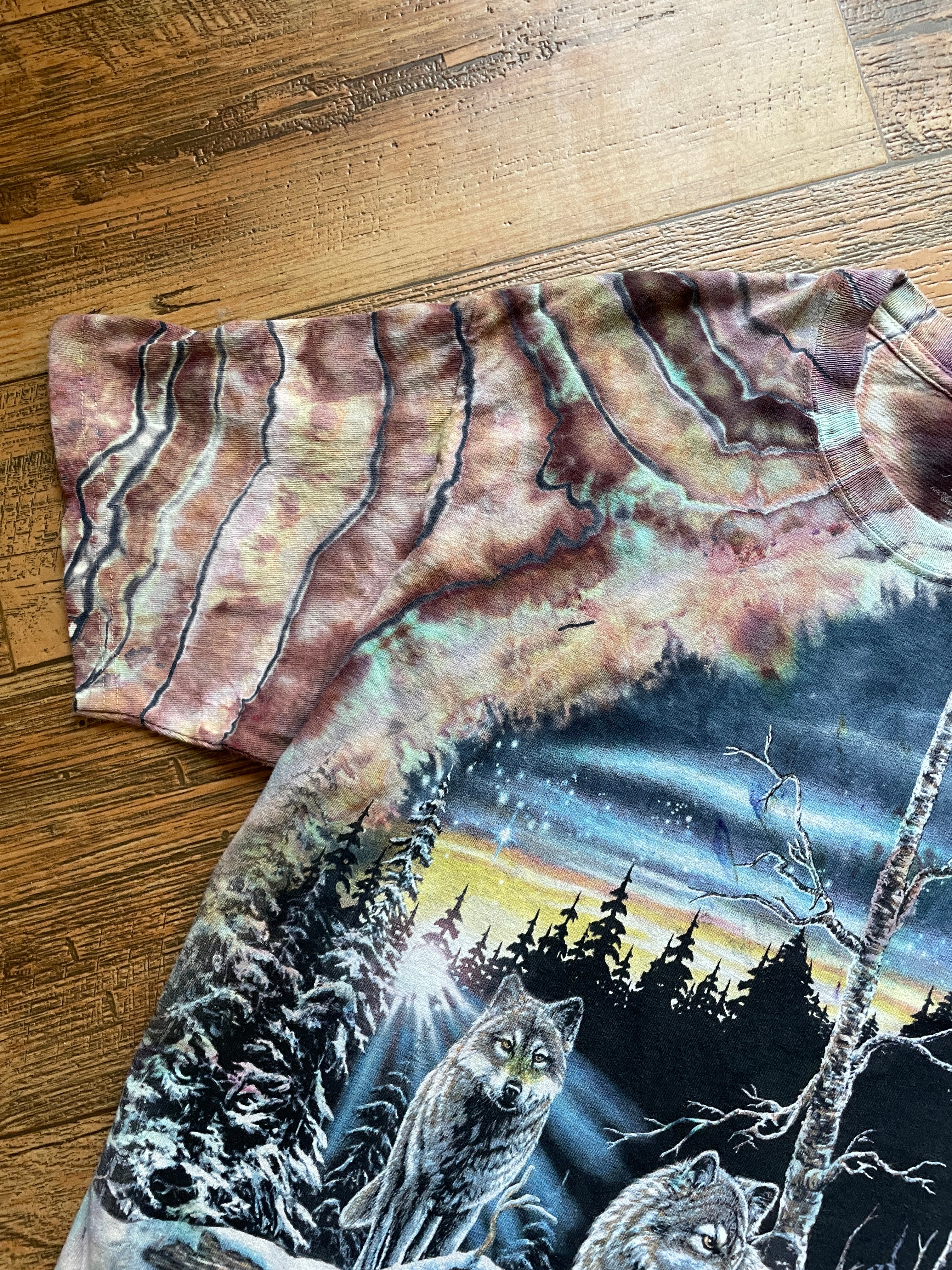 "Find 13 Wolves" Purple, Pink, and Teal Geode Tie Dye T-Shirt | Men's Medium, Short Sleeve