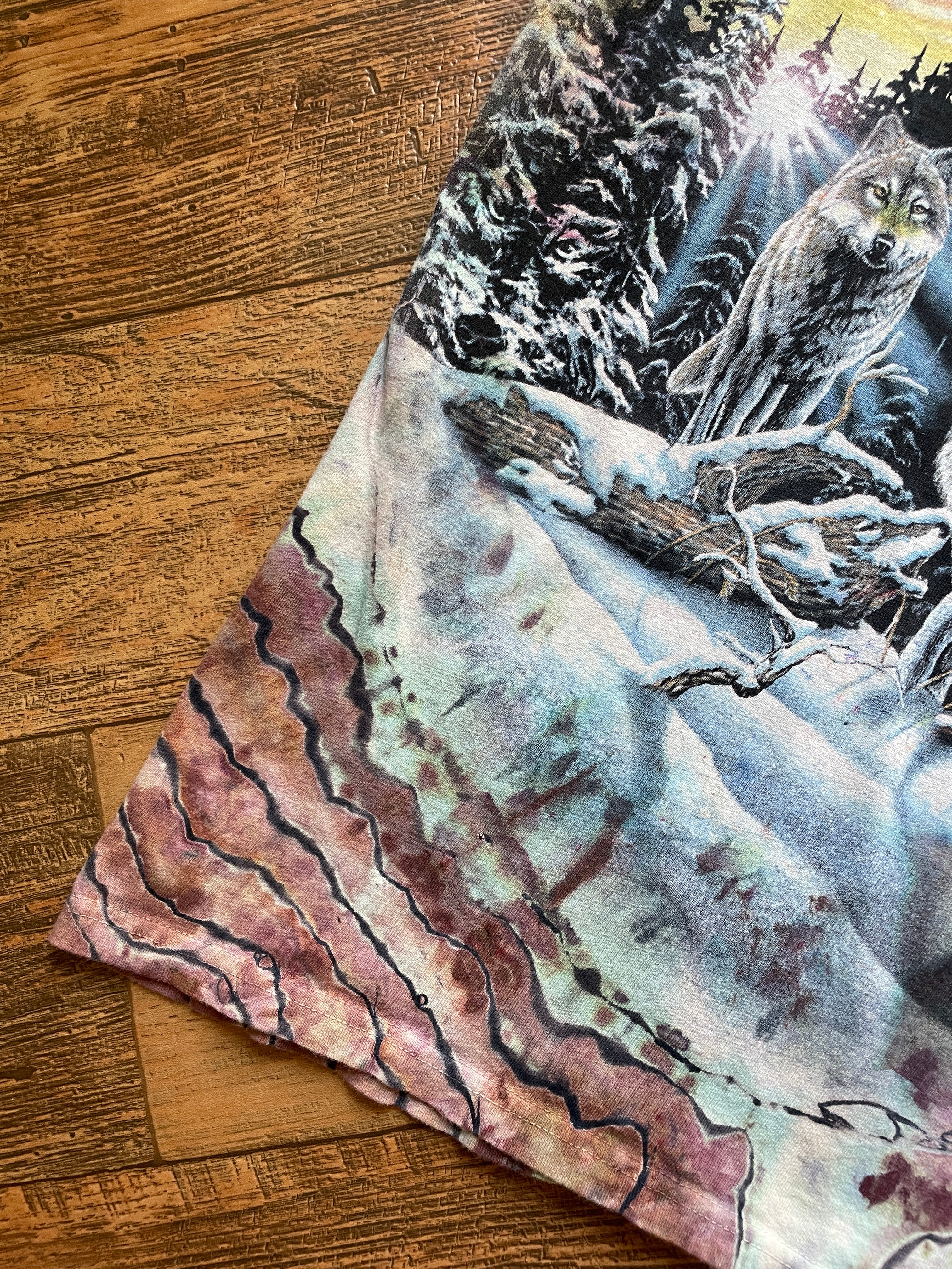 "Find 13 Wolves" Purple, Pink, and Teal Geode Tie Dye T-Shirt | Men's Medium, Short Sleeve