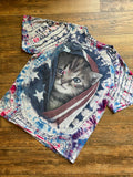American Flag Red, White, and Blue Cat Geode Tie Dye T-Shirt | Men's Medium, Short Sleeve