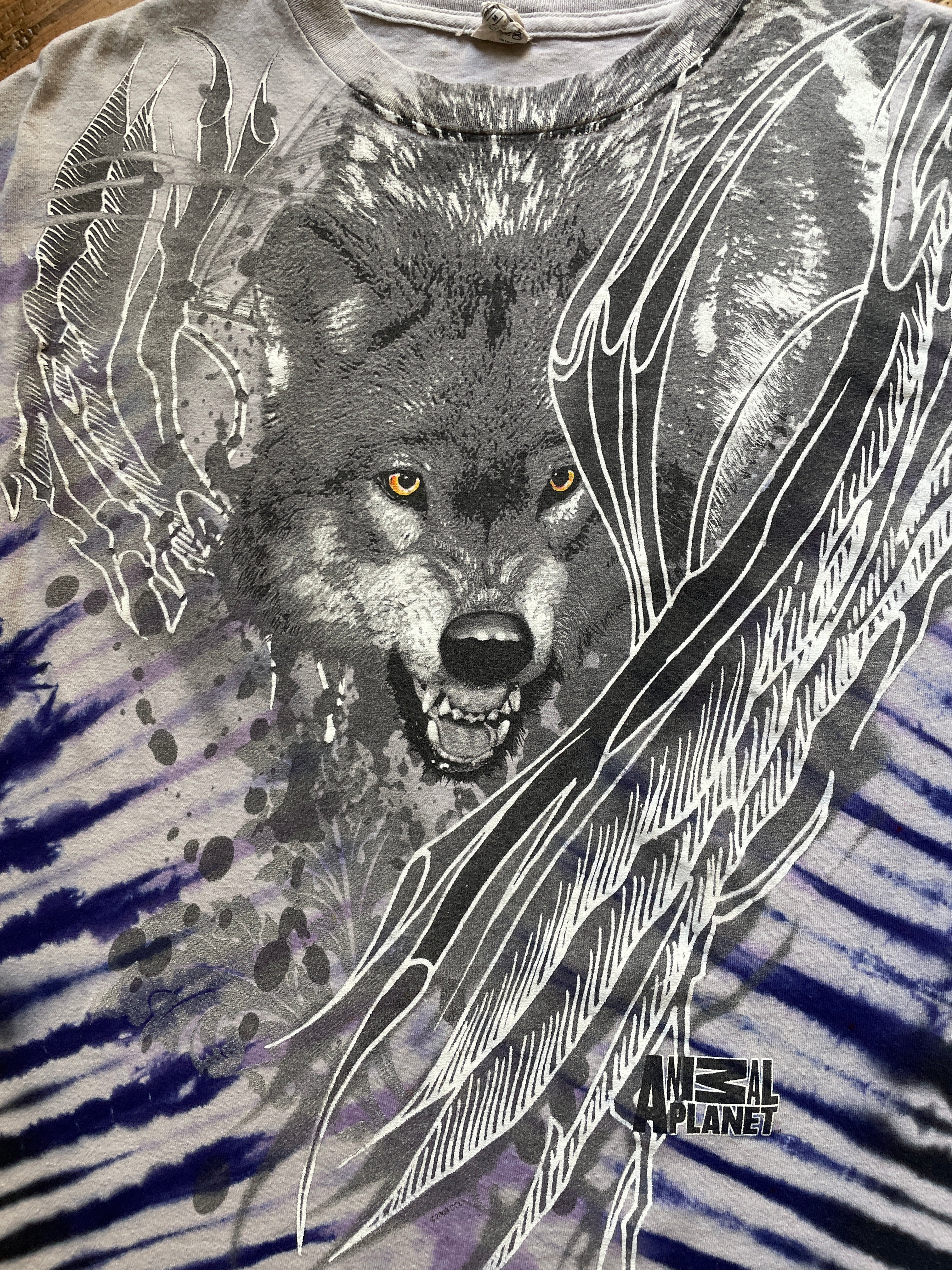 Animal Planet Lone Wolf Purple & Gray Tie Dye T-Shirt | Men's Medium, Short Sleeve