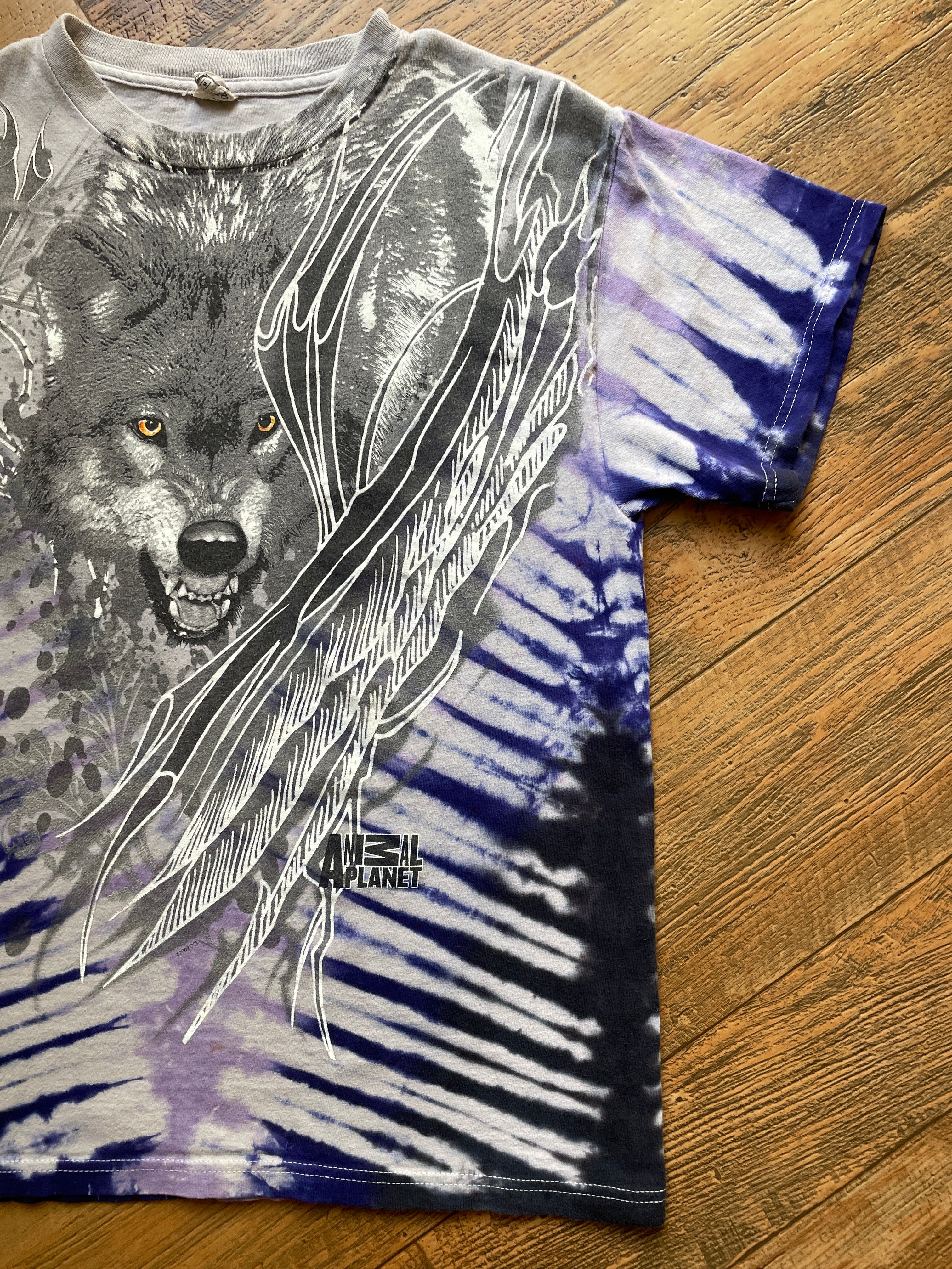 Animal Planet Lone Wolf Purple & Gray Tie Dye T-Shirt | Men's Medium, Short Sleeve