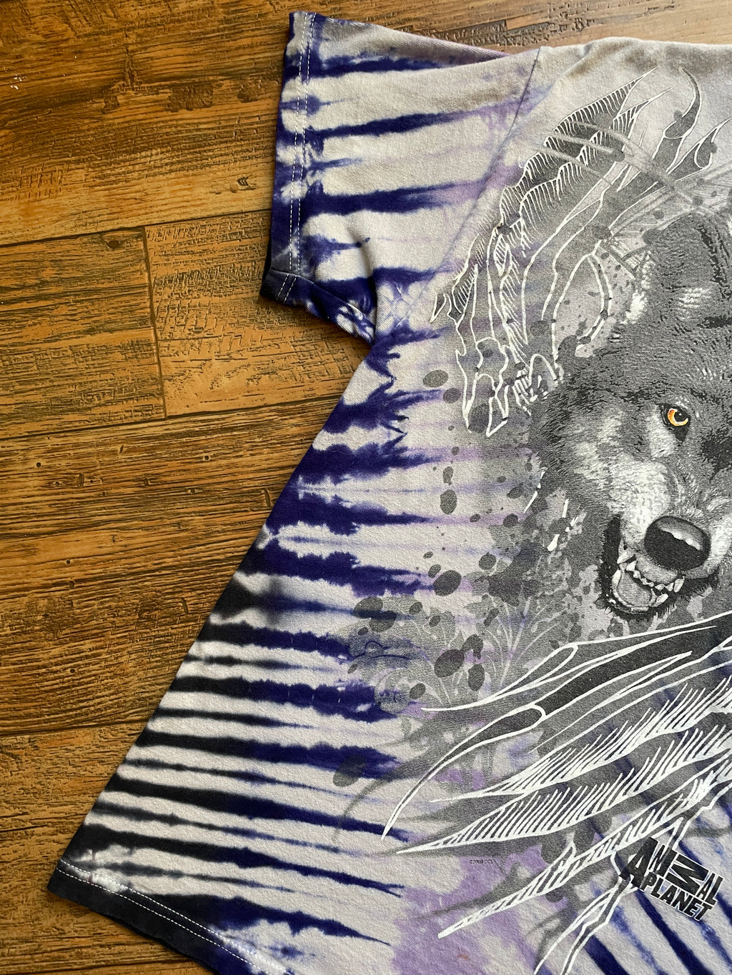 Animal Planet Lone Wolf Purple & Gray Tie Dye T-Shirt | Men's Medium, Short Sleeve