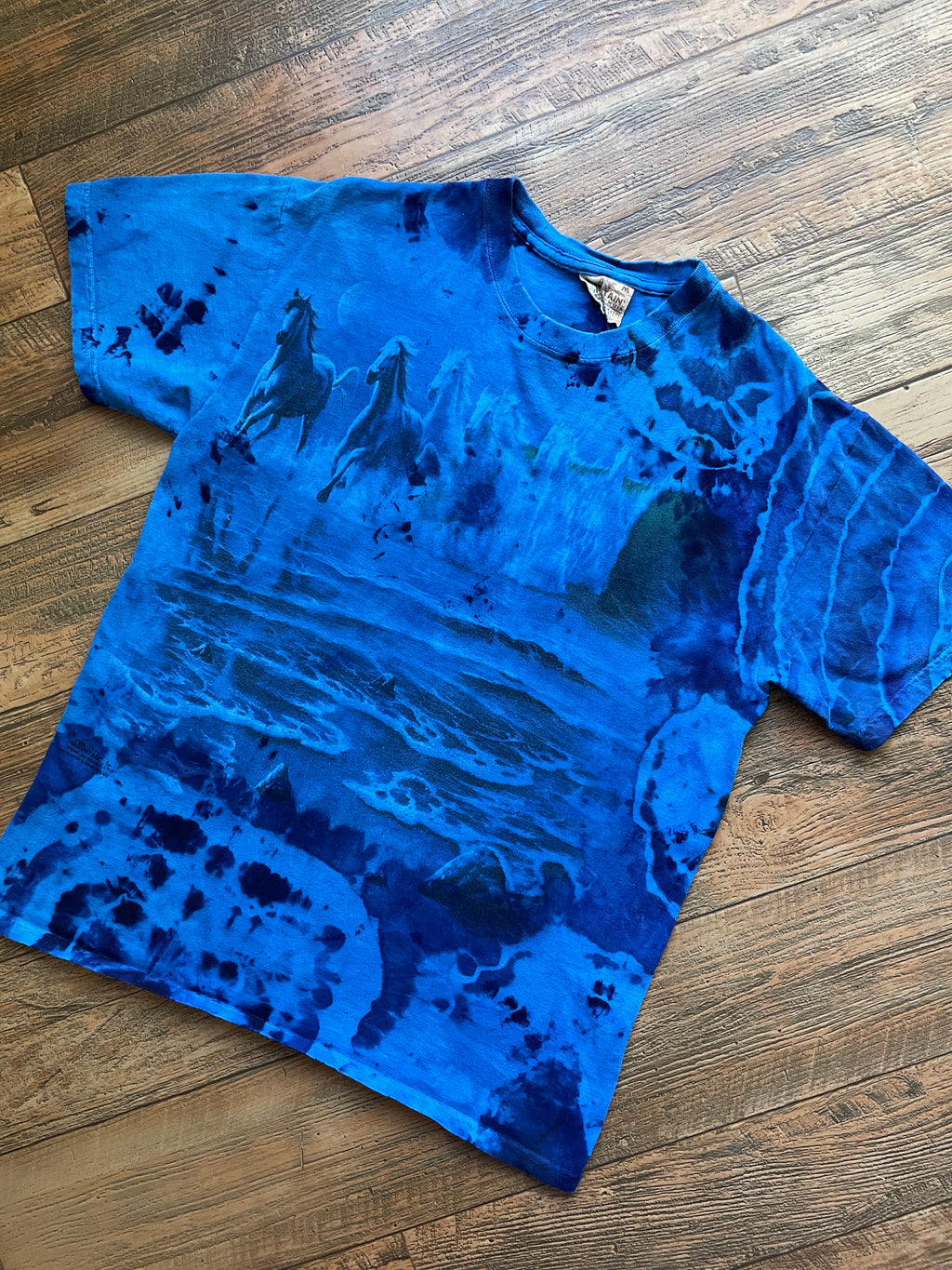 Waterfalls & Wild Horses Blue and Black Tie Dye T-Shirt | Men's Medium, Short Sleeve