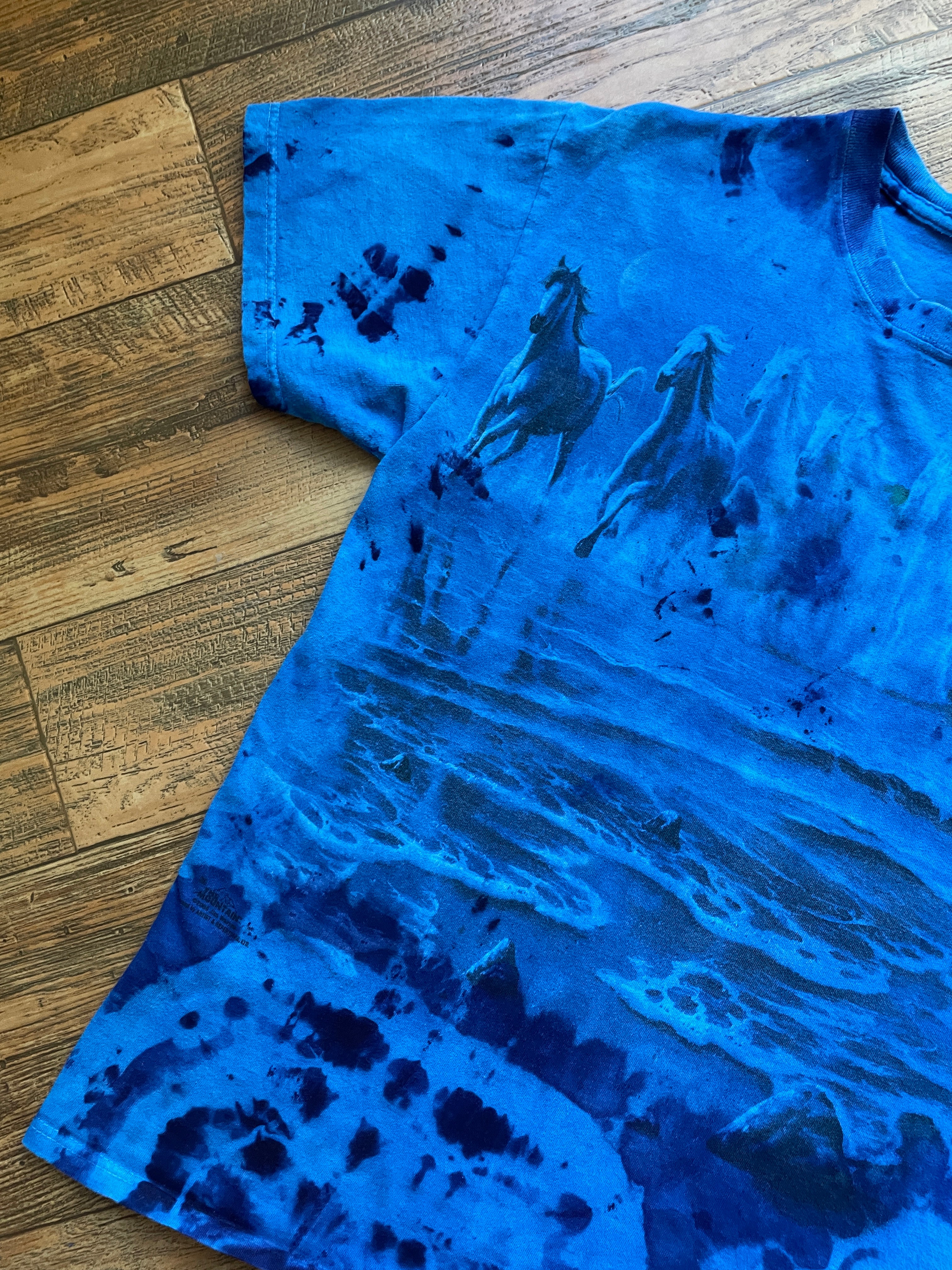 Waterfalls & Wild Horses Blue and Black Tie Dye T-Shirt | Men's Medium, Short Sleeve
