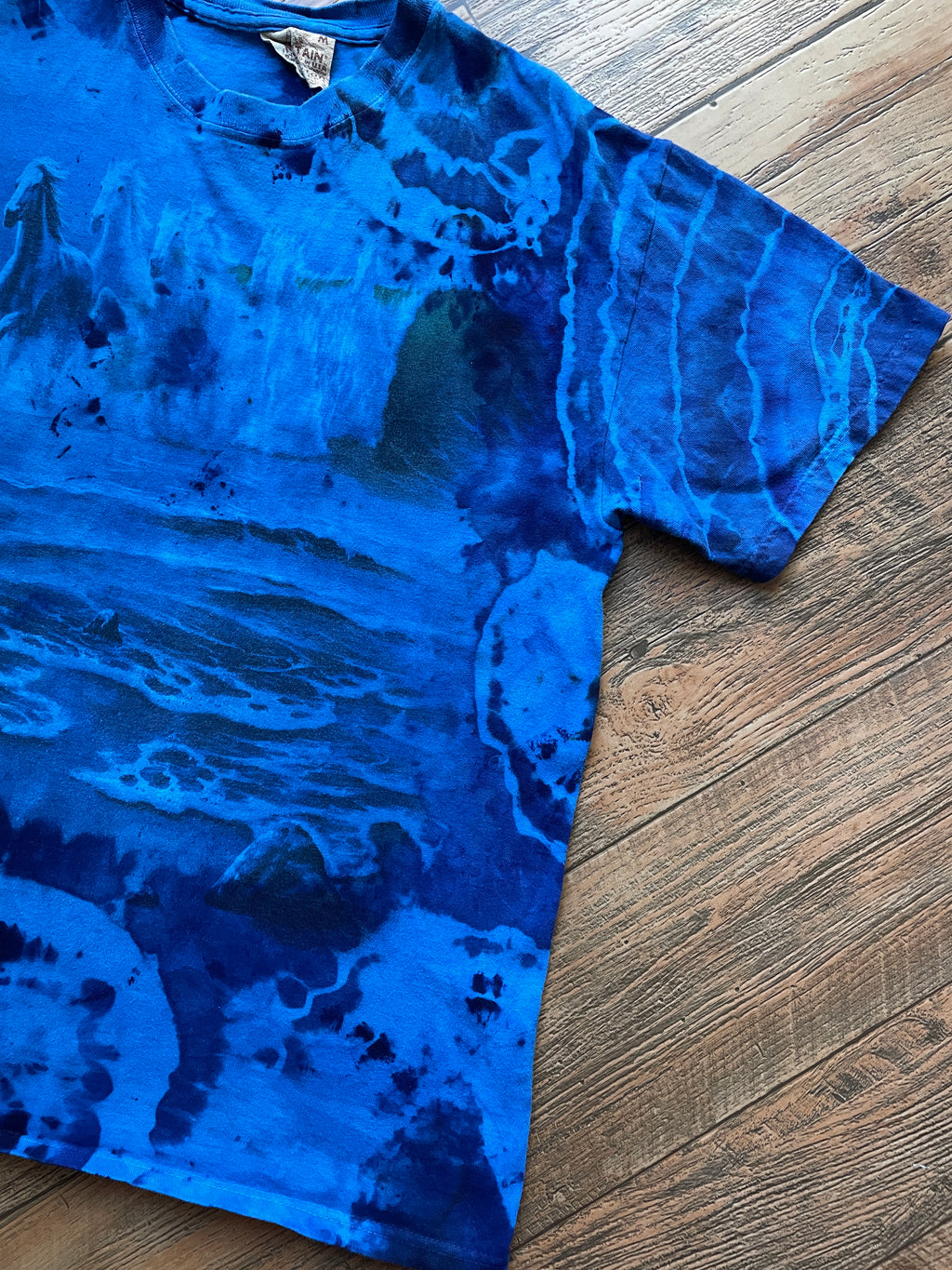 Waterfalls & Wild Horses Blue and Black Tie Dye T-Shirt | Men's Medium, Short Sleeve