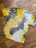 Wavy Squirrel Green and Yellow Tie Dye T-Shirt | Men's Medium, Short Sleeve