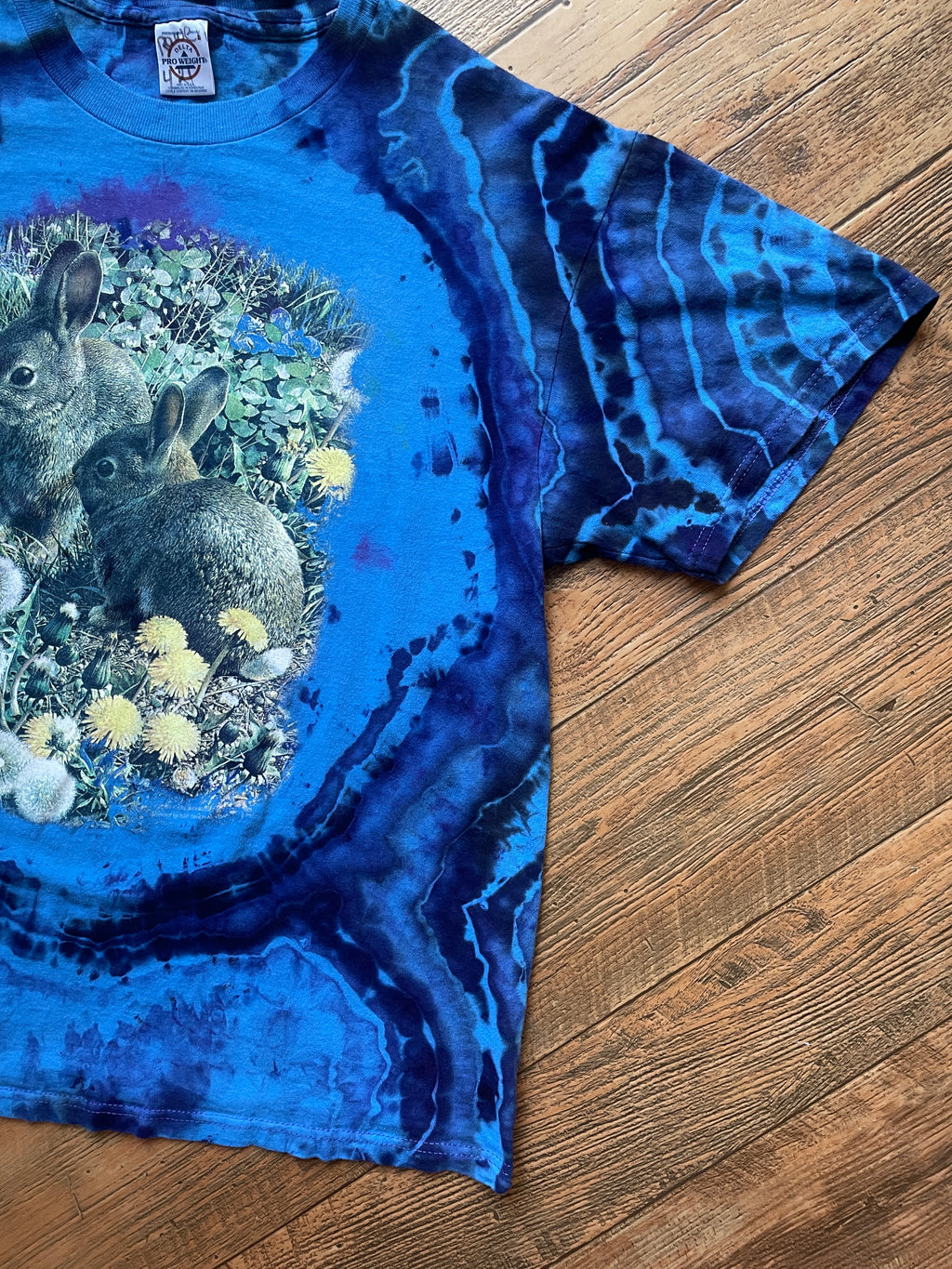 Bunny Rabbits Blue and Black Geode Tie Dye T-Shirt | Men's Medium, Short Sleeve