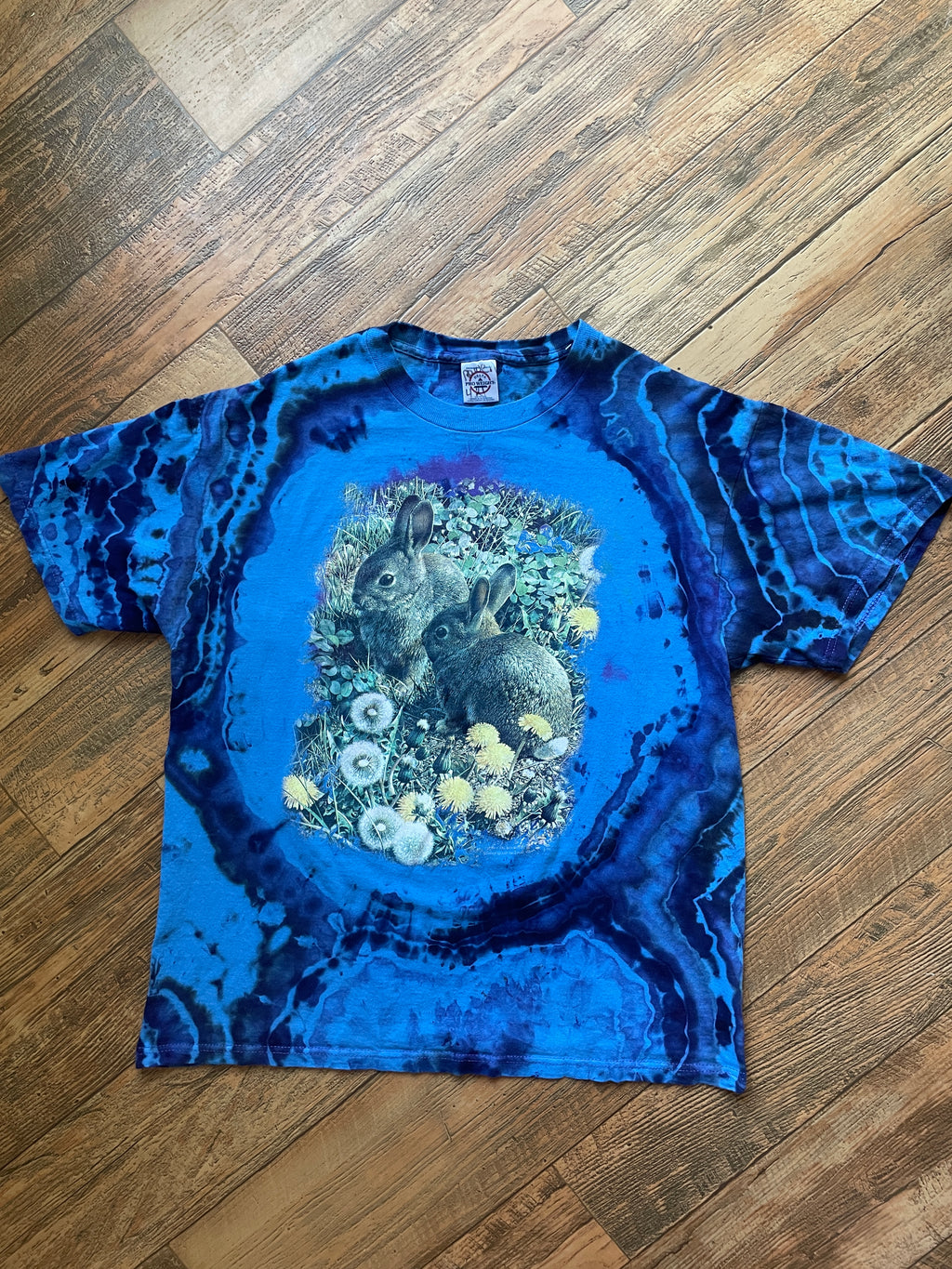 Bunny Rabbits Blue and Black Geode Tie Dye T-Shirt | Men's Medium, Short Sleeve