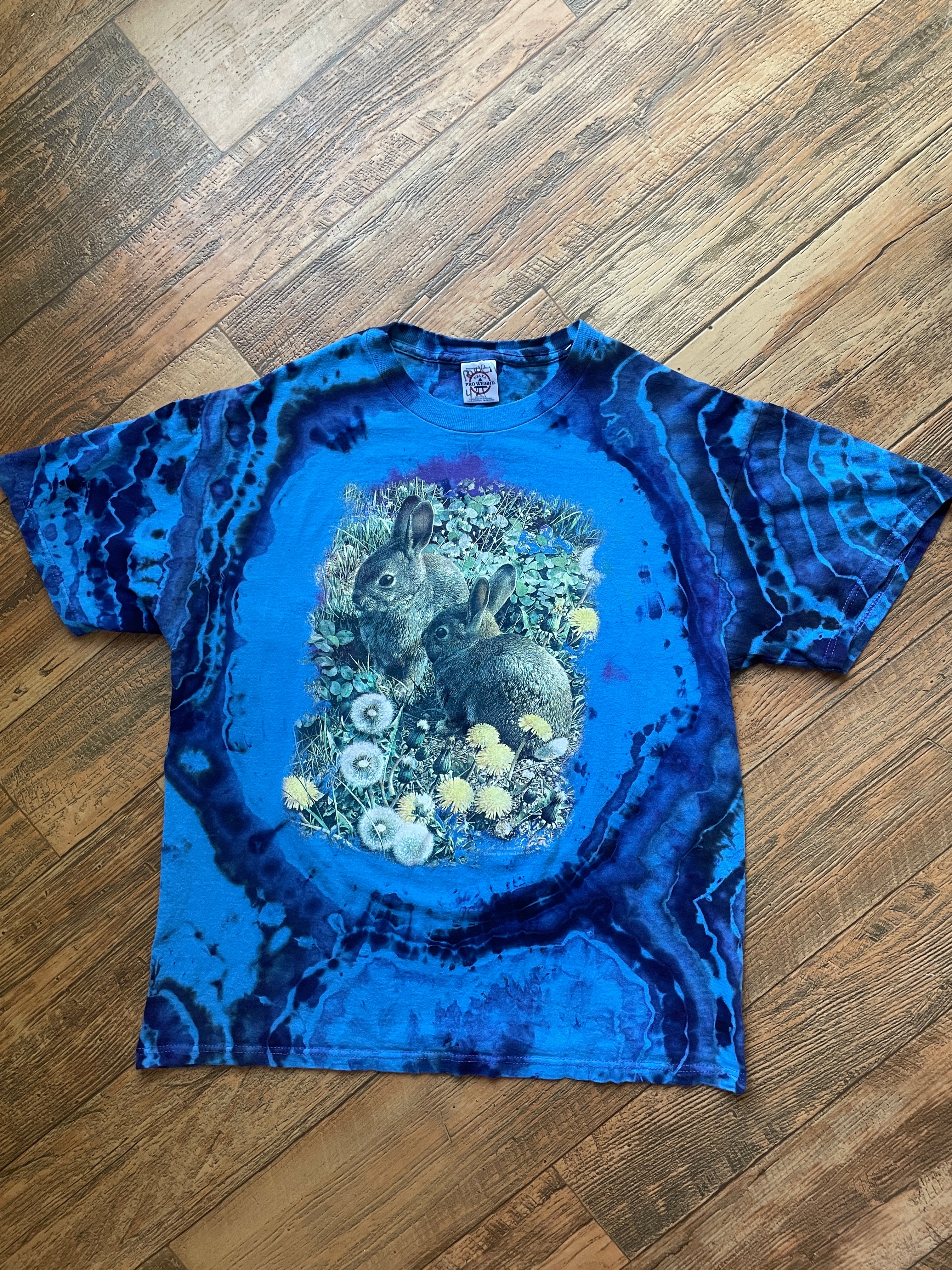 Bunny Rabbits Blue and Black Geode Tie Dye T-Shirt | Men's Medium, Short Sleeve