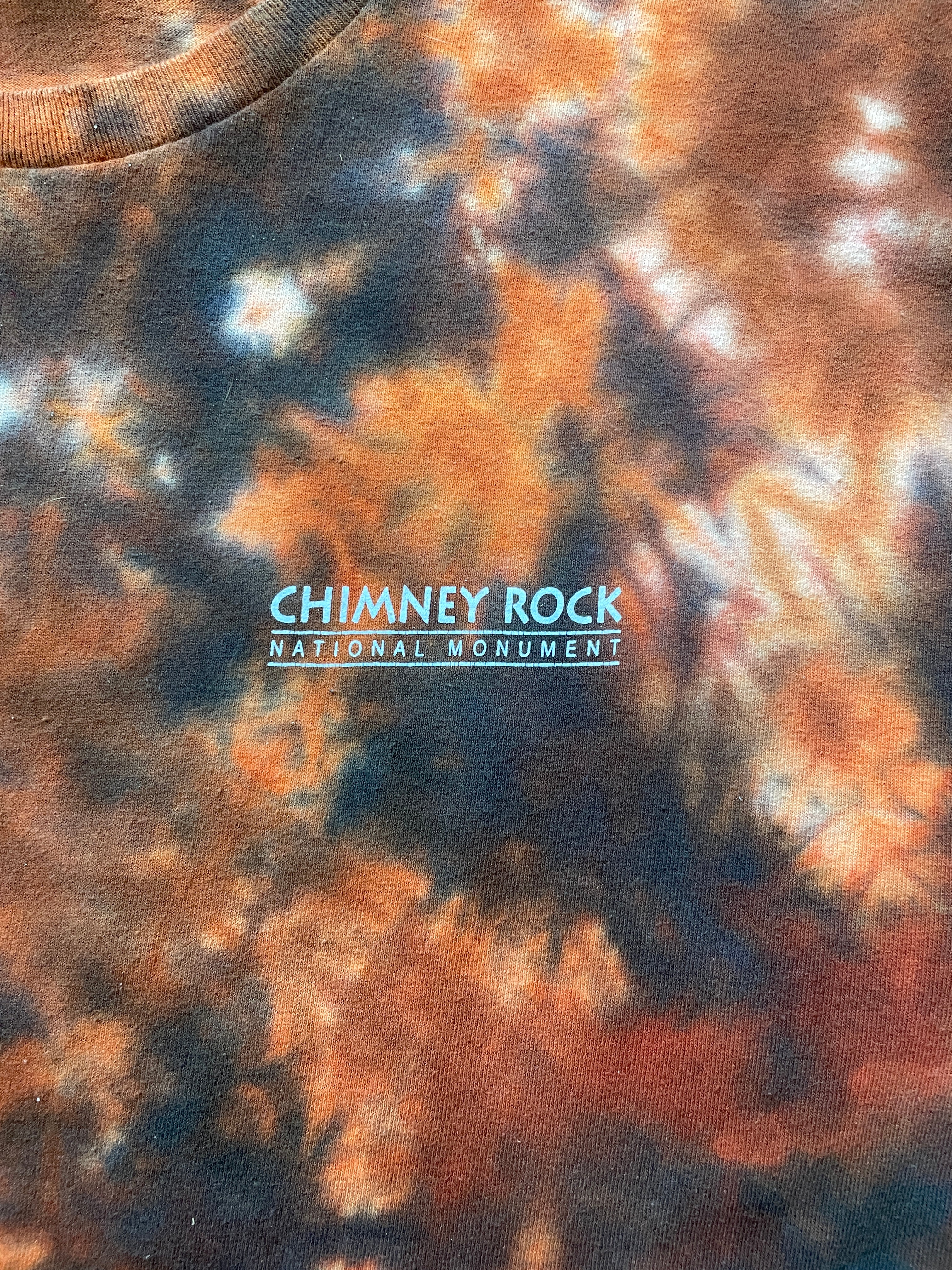 Chimney Rock National Monument Orange and Blac Tie Dye T-Shirt | Men's Large, Short Sleeve