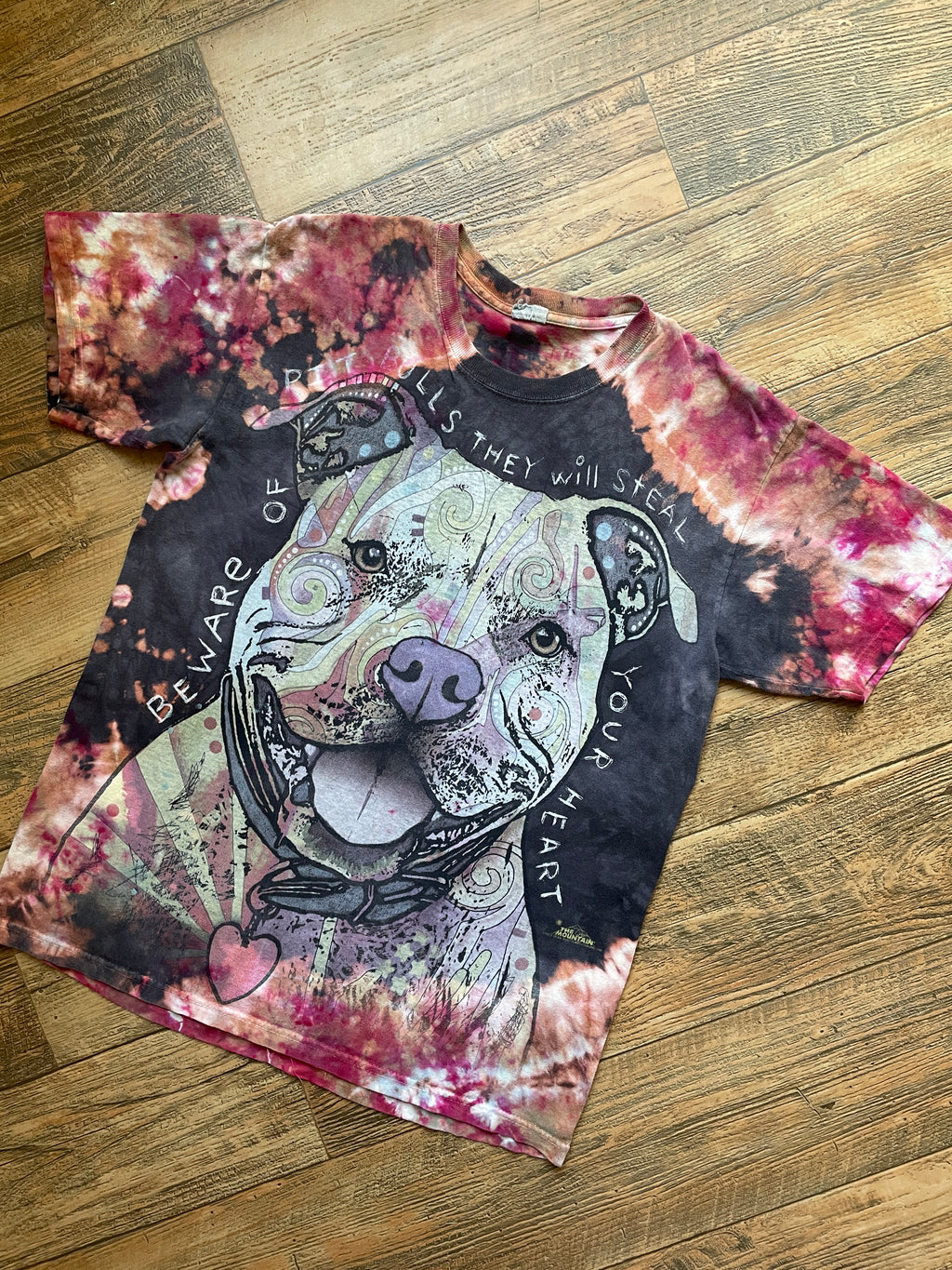 Pitbulls Will Steal Your Heart Gray and Pink Tie Dye T-Shirt | Men's Large, Short Sleeve