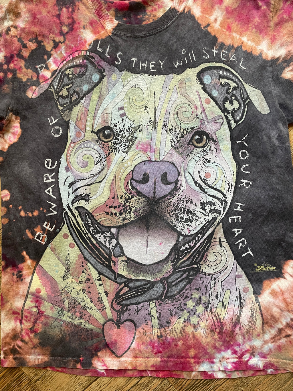 Pitbulls Will Steal Your Heart Gray and Pink Tie Dye T-Shirt | Men's Large, Short Sleeve