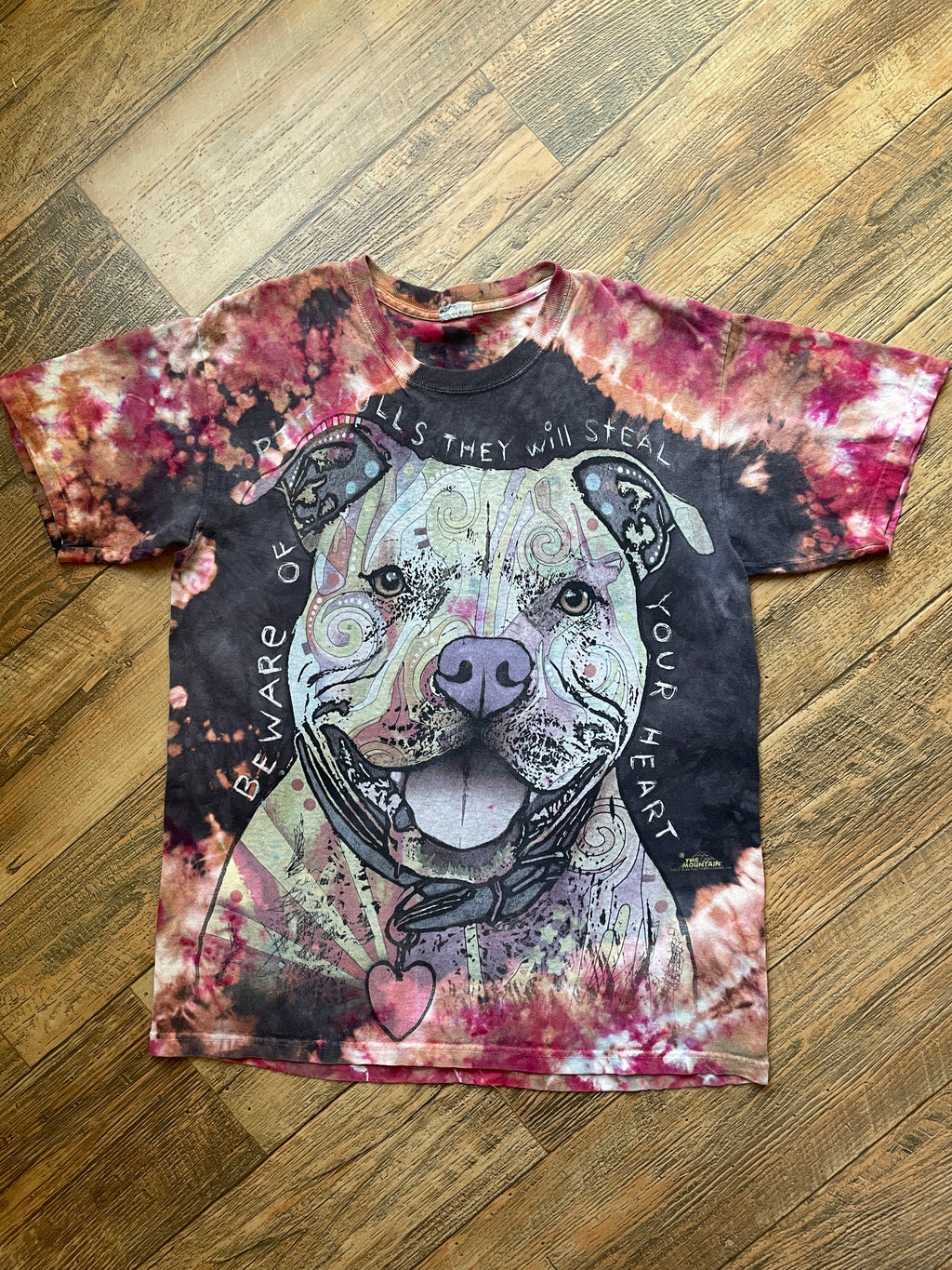 Pitbulls Will Steal Your Heart Gray and Pink Tie Dye T-Shirt | Men's Large, Short Sleeve