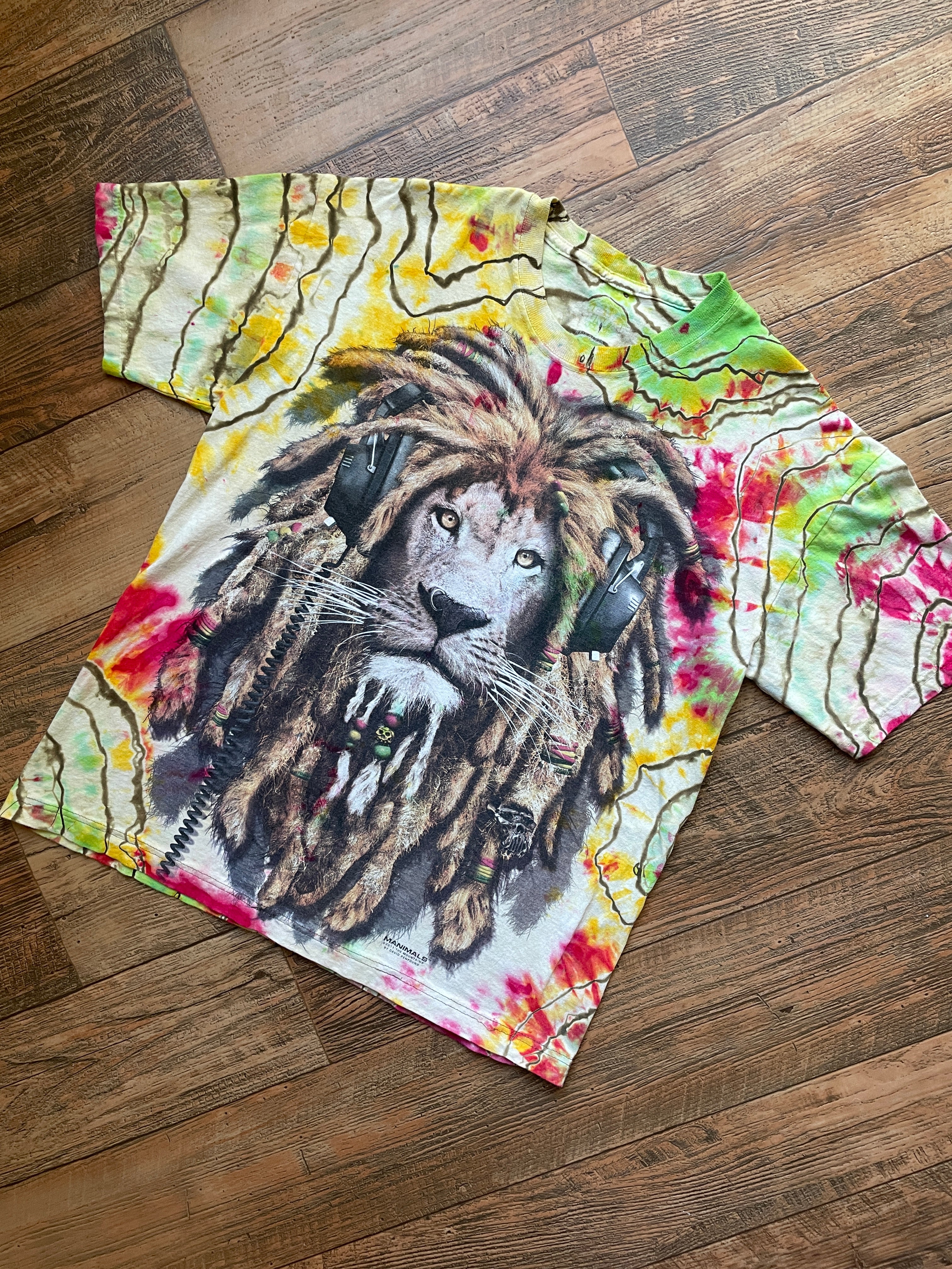 Rastafarian Lion Yellow, Red, and Green Tie Dye T-Shirt | Men's Large, Short Sleeve