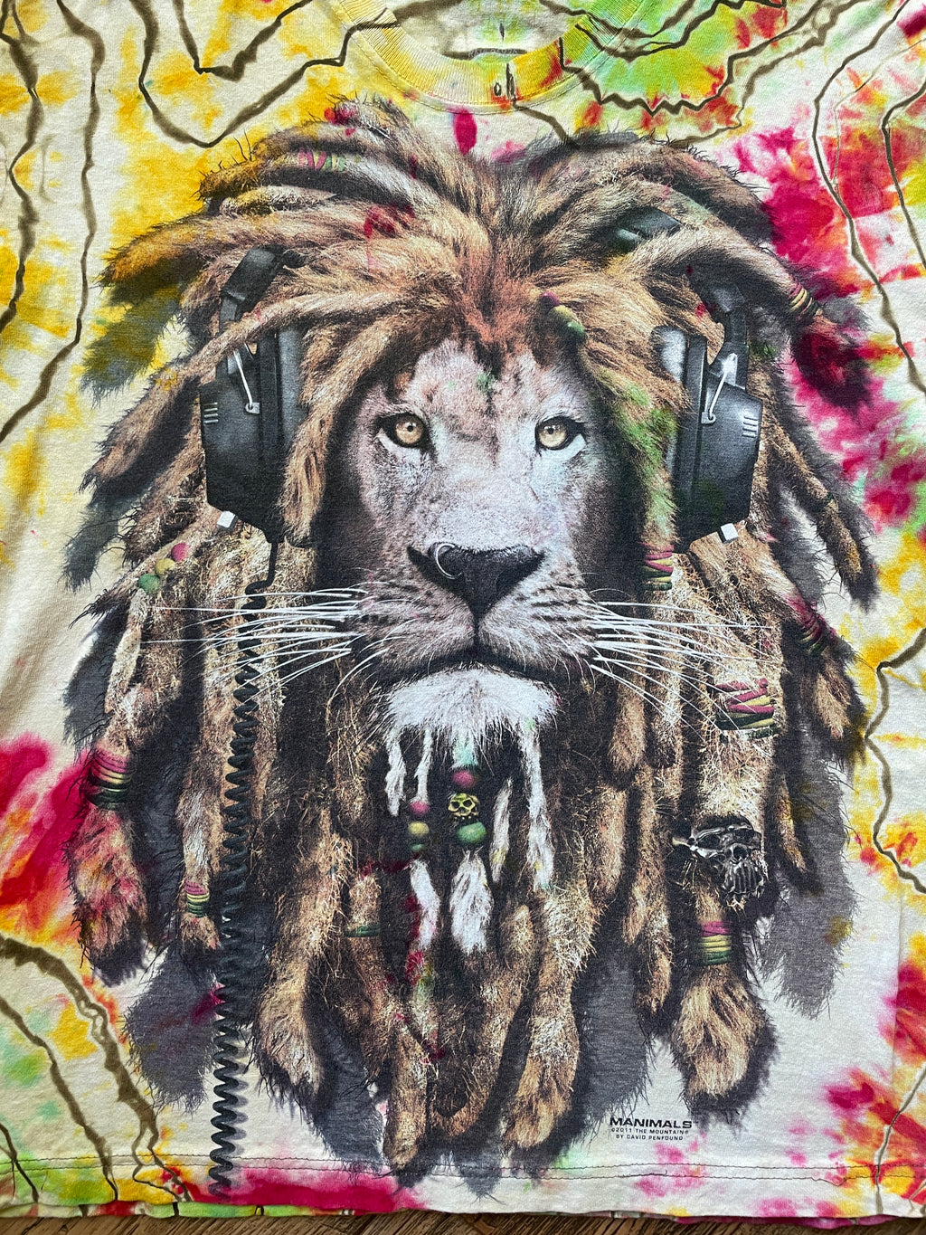 Rastafarian Lion Yellow, Red, and Green Tie Dye T-Shirt | Men's Large, Short Sleeve