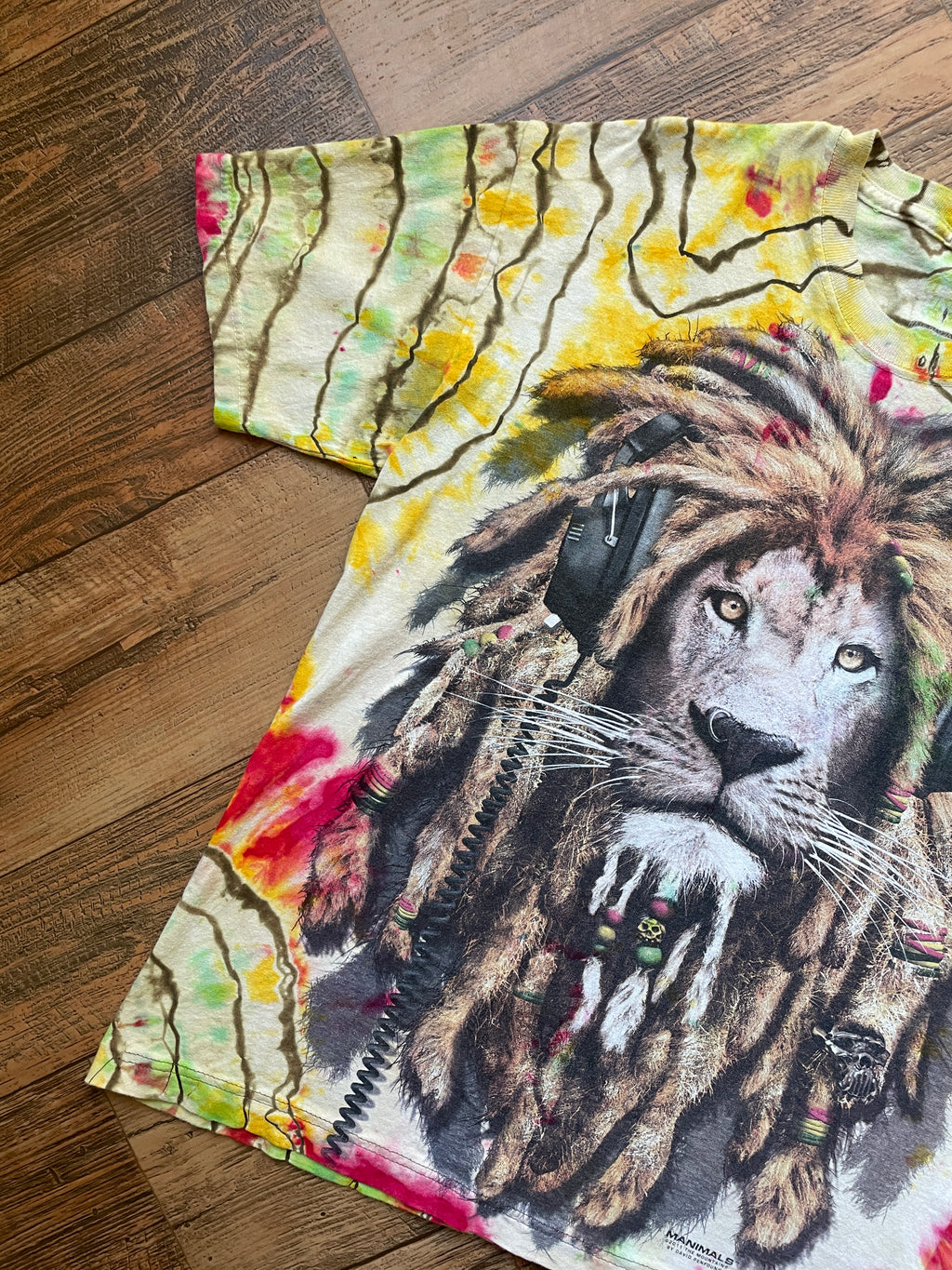 Rastafarian Lion Yellow, Red, and Green Tie Dye T-Shirt | Men's Large, Short Sleeve