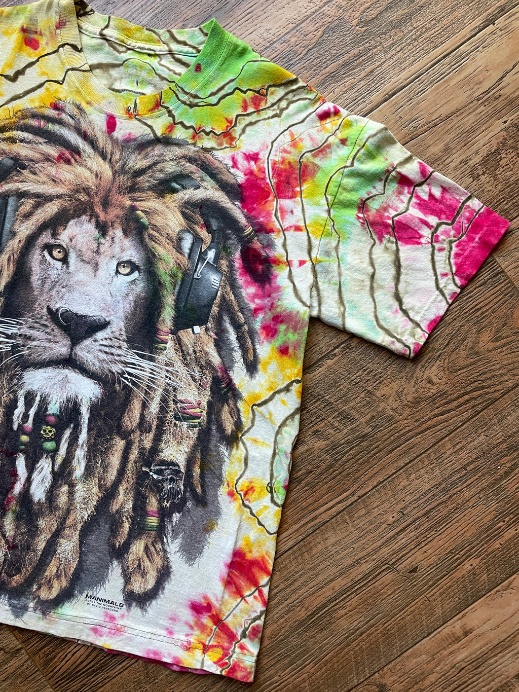 Rastafarian Lion Yellow, Red, and Green Tie Dye T-Shirt | Men's Large, Short Sleeve