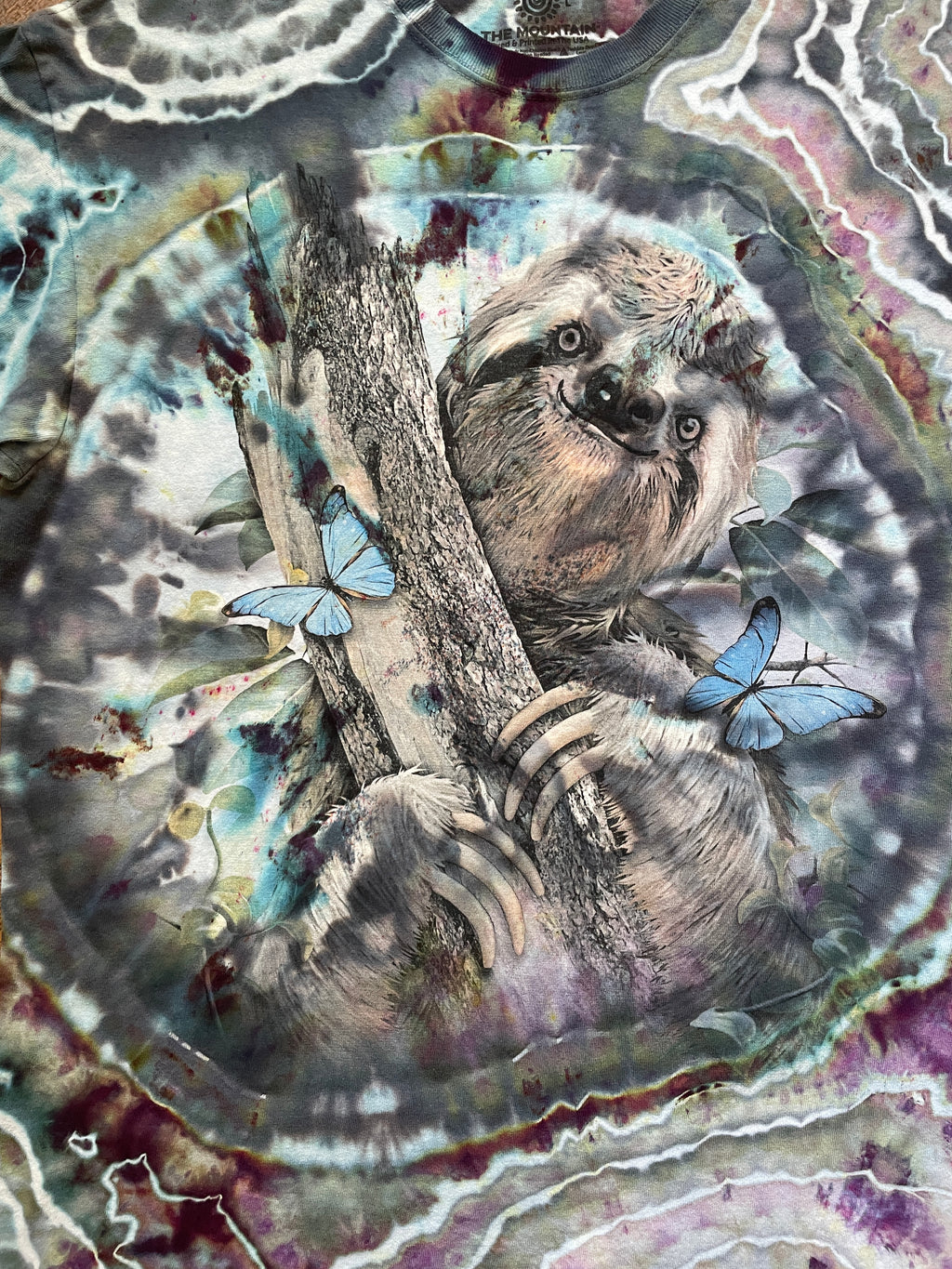 Happy Sloth Purple and Blue Geode Tie Dye T-Shirt | Men's Large, Short Sleeve