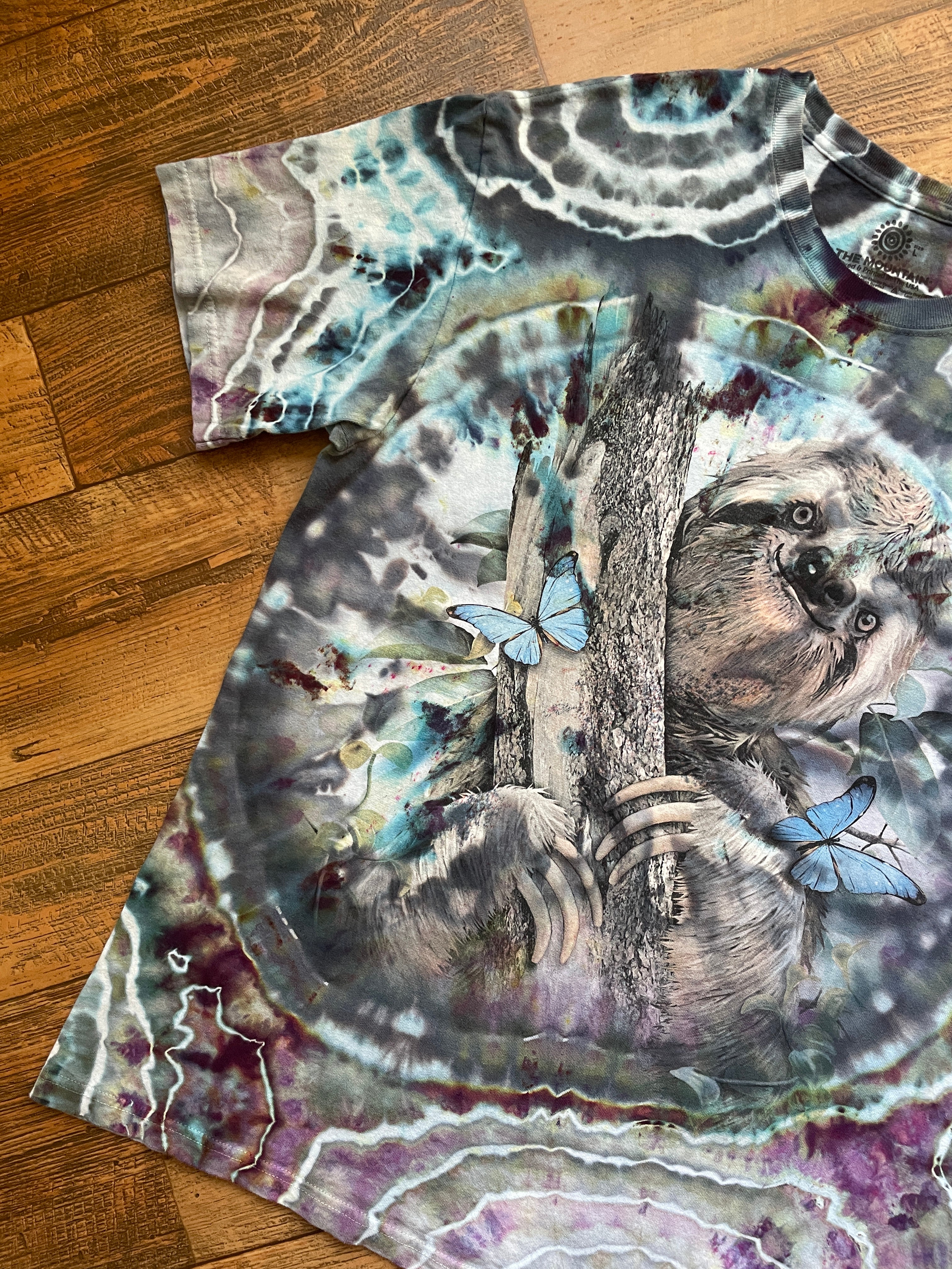 Happy Sloth Purple and Blue Geode Tie Dye T-Shirt | Men's Large, Short Sleeve