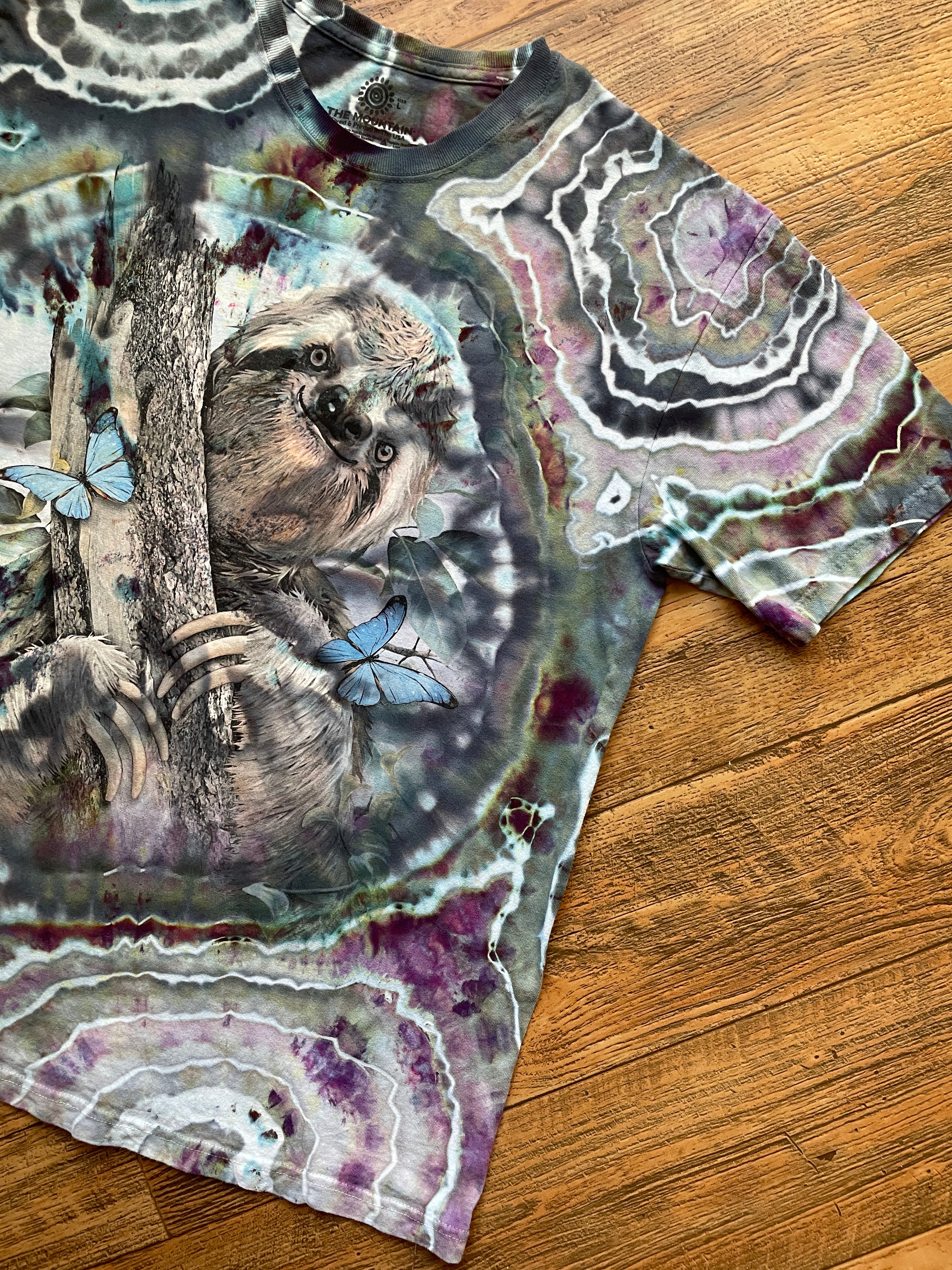 Happy Sloth Purple and Blue Geode Tie Dye T-Shirt | Men's Large, Short Sleeve