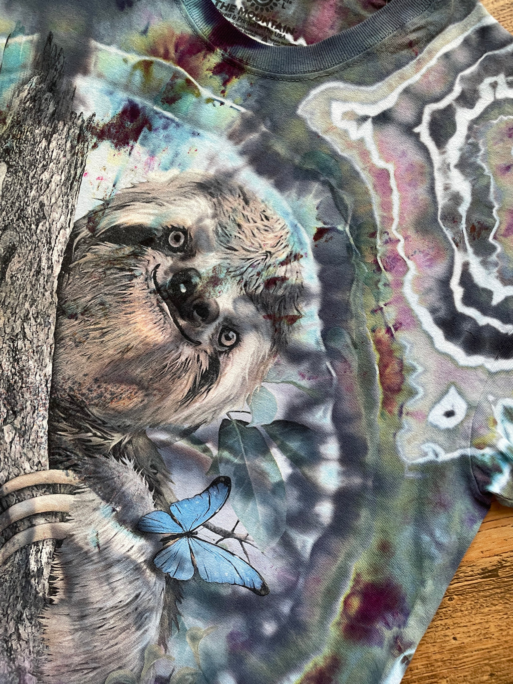 Happy Sloth Purple and Blue Geode Tie Dye T-Shirt | Men's Large, Short Sleeve