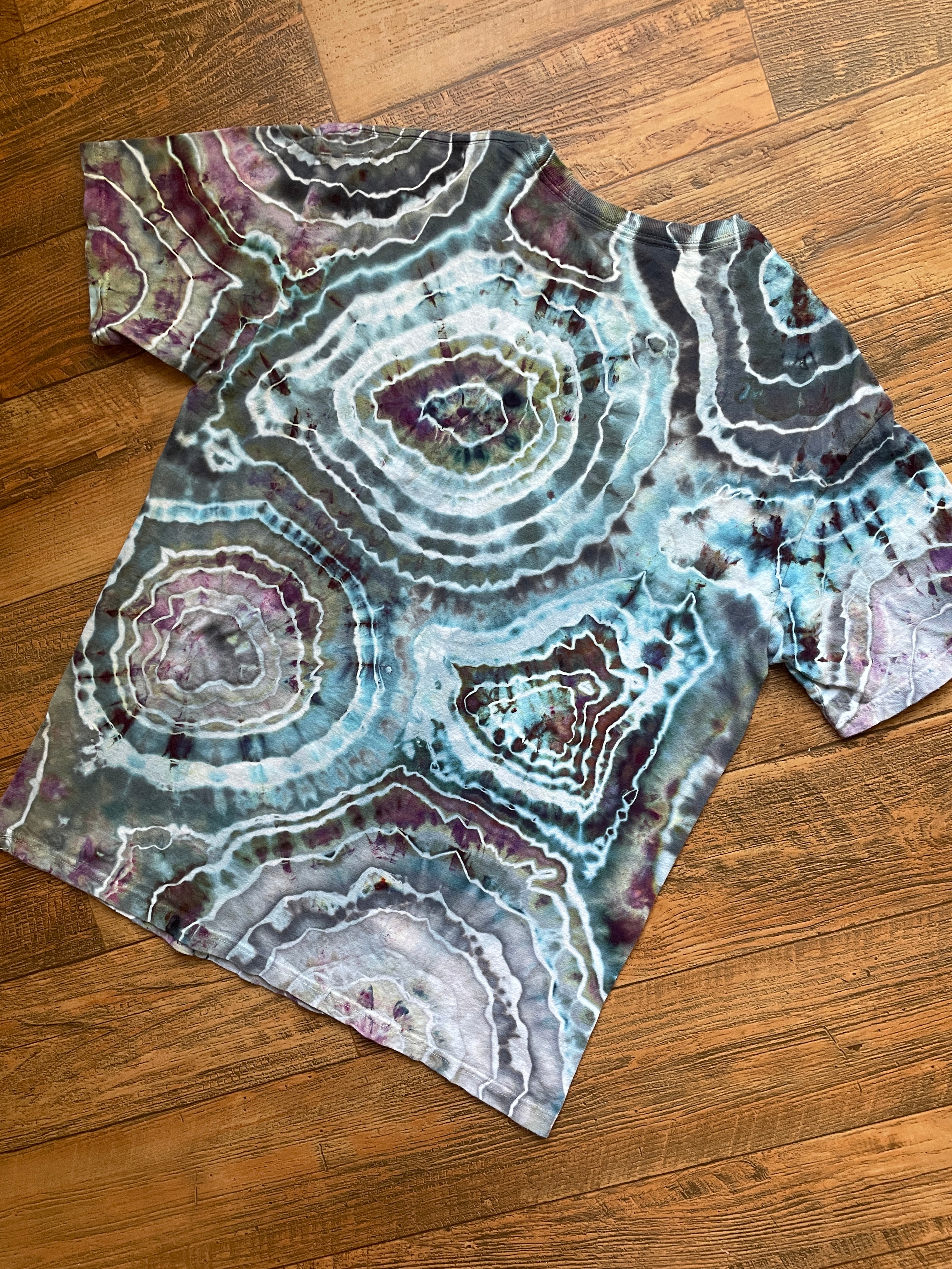 Happy Sloth Purple and Blue Geode Tie Dye T-Shirt | Men's Large, Short Sleeve